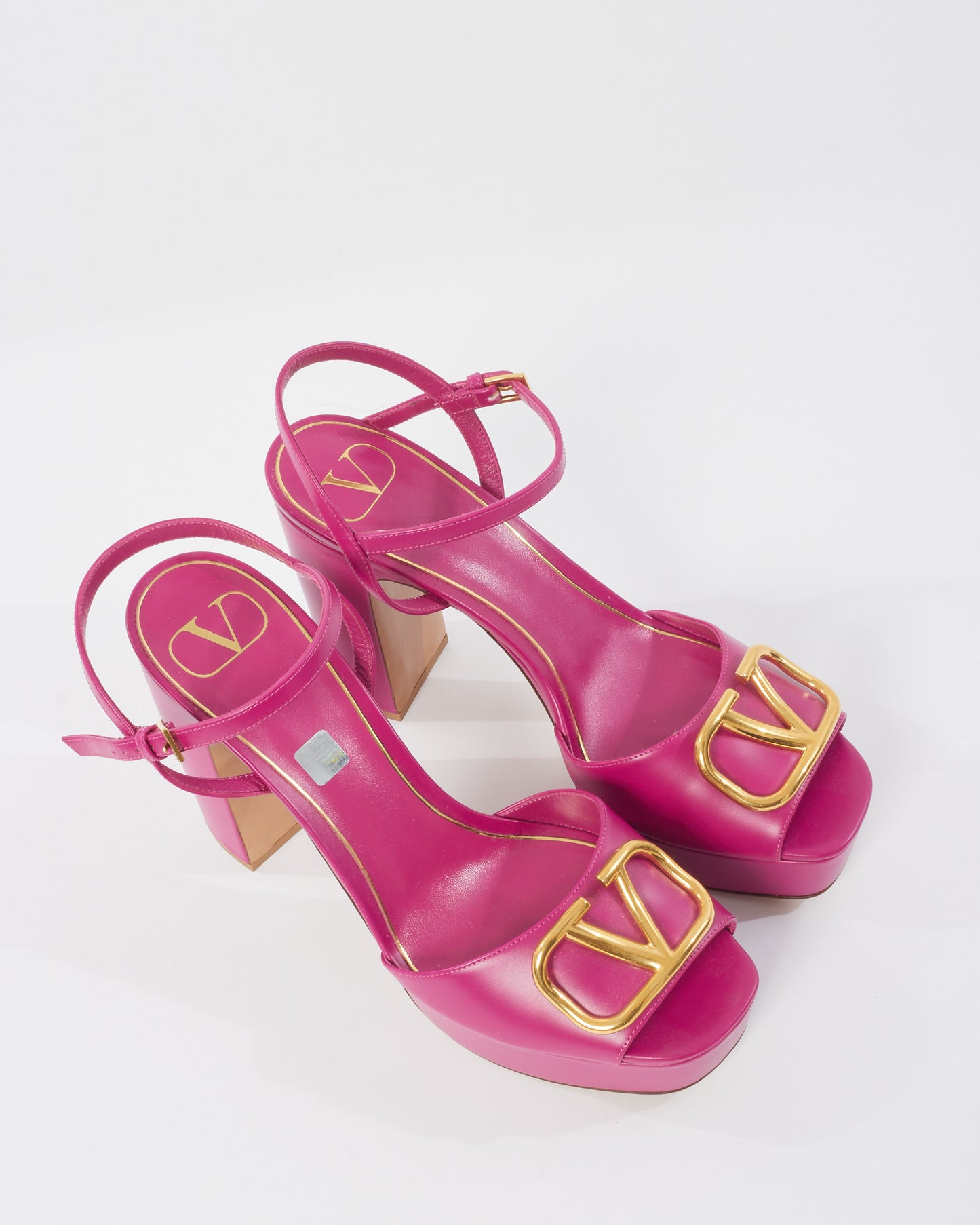 Valentino Pink Leather Signature VLogo Platform Sandals - 41