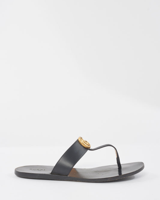 Gucci Black Leather Marmont Thong Sandals - 39
