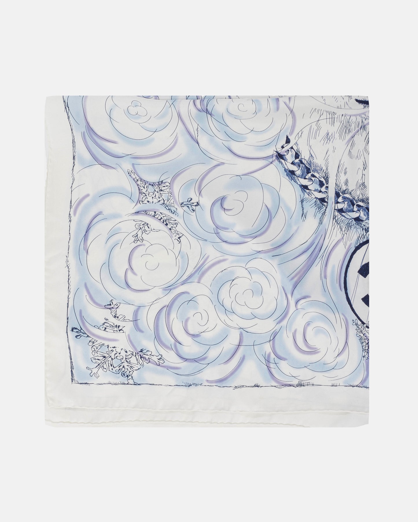 Chanel White & Blue Polar Bear Camellia Logo Silk Scarf