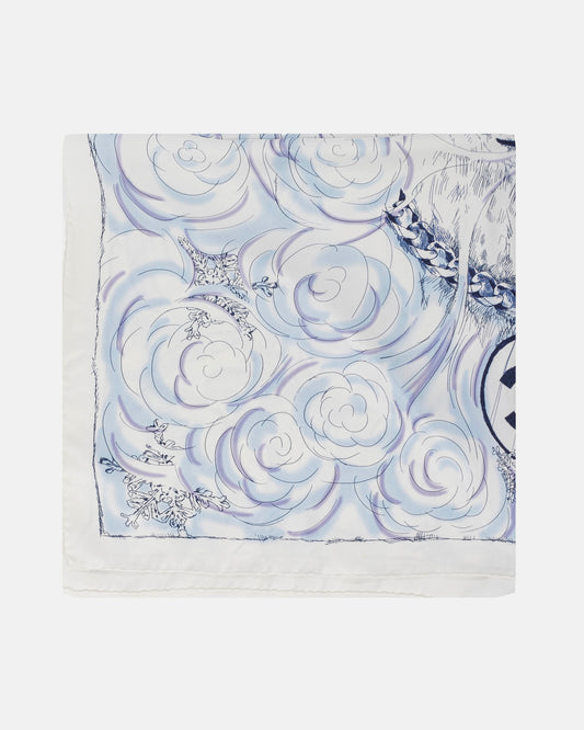 Chanel White & Blue Polar Bear Camellia Logo Silk Scarf