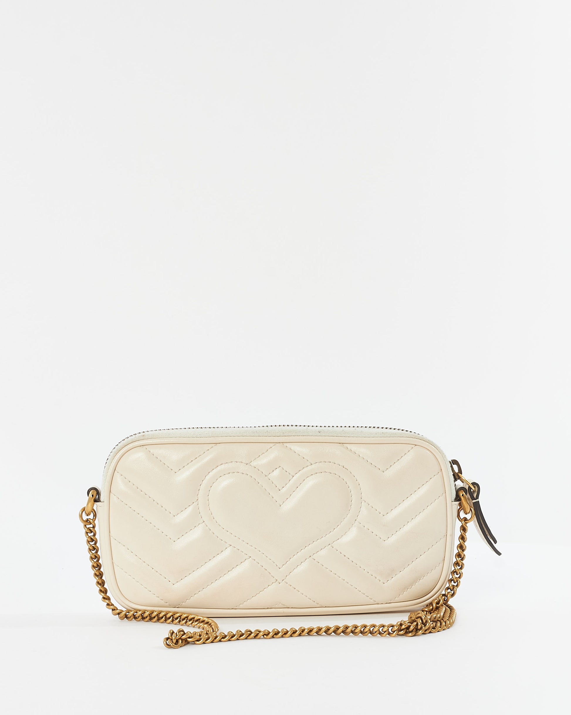 Buy Gucci White Leather GG Marmont Mini Flat Crossbody Bag
