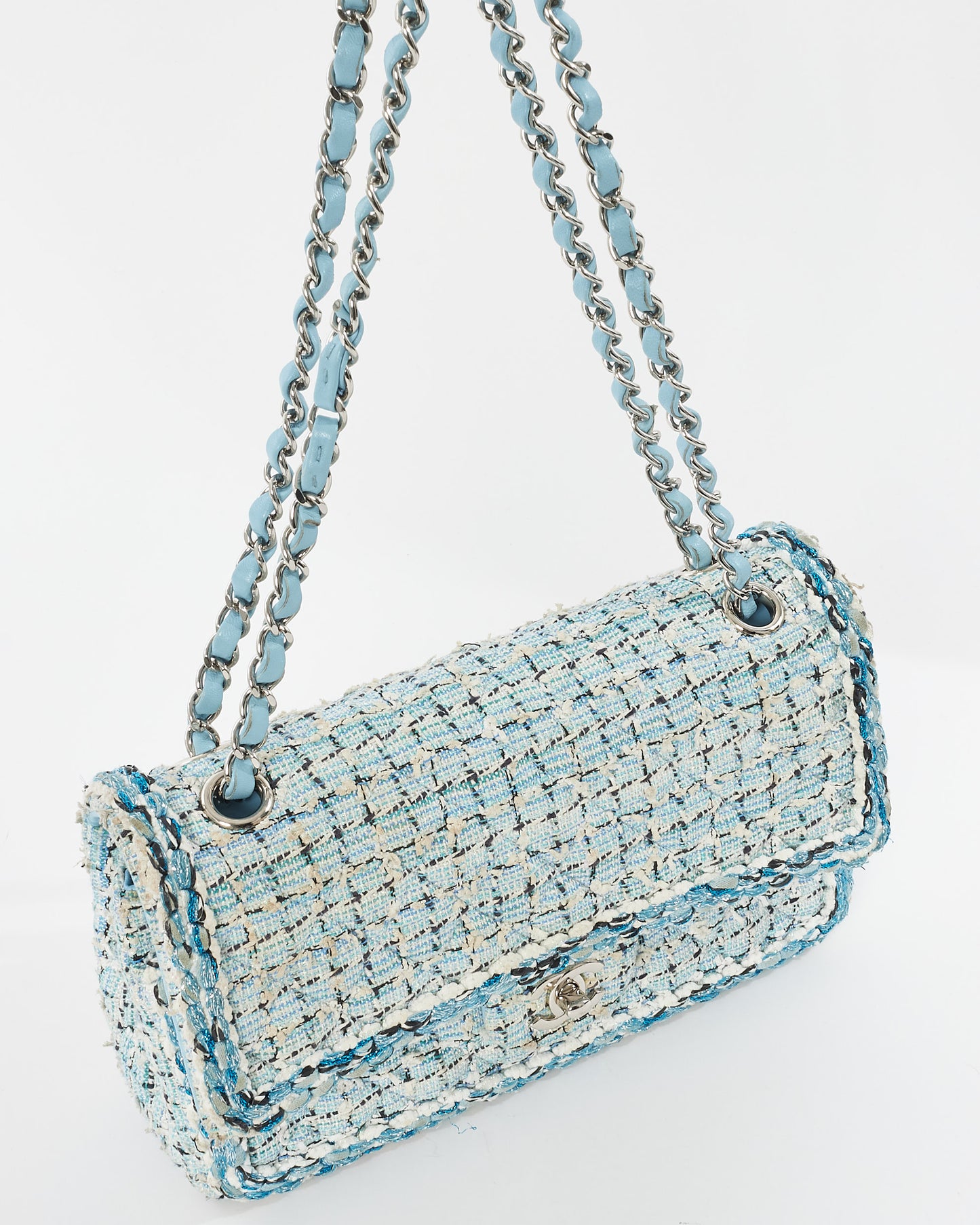 Chanel Blue & White Tweed Cruise 2019 Medium Classic Flap Bag