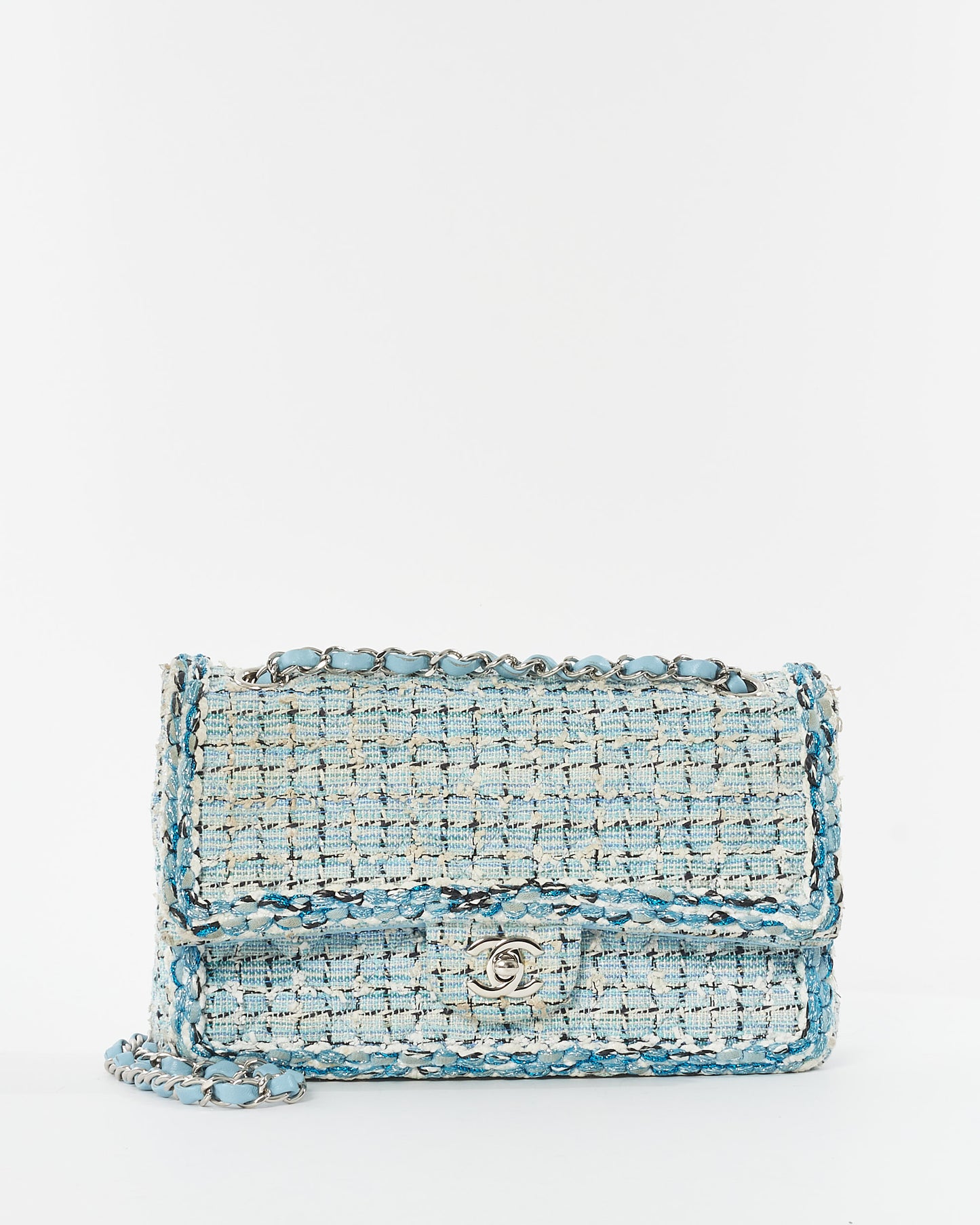 Chanel Blue & White Tweed Cruise 2019 Medium Classic Flap Bag