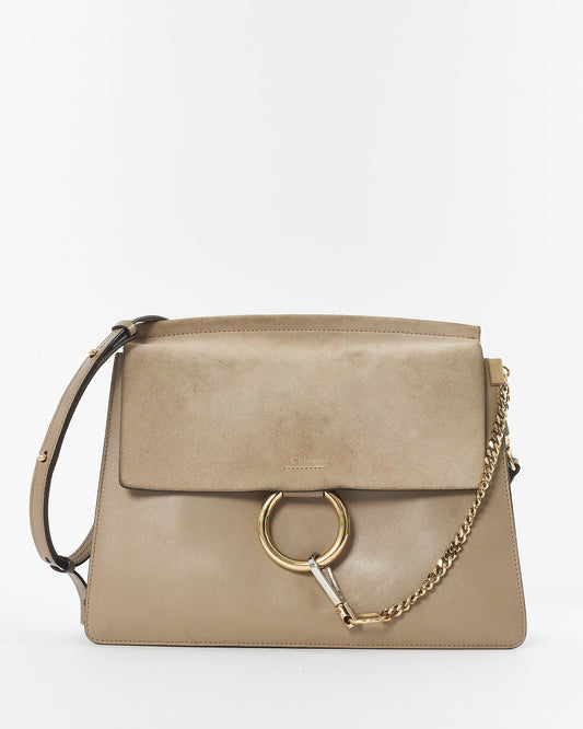 Chloé Taupe Leather & Suede Faye Crossbody Bag