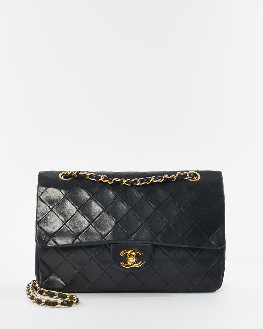 Chanel Vintage Black Lambskin Leather Medium Classic Flap Bag