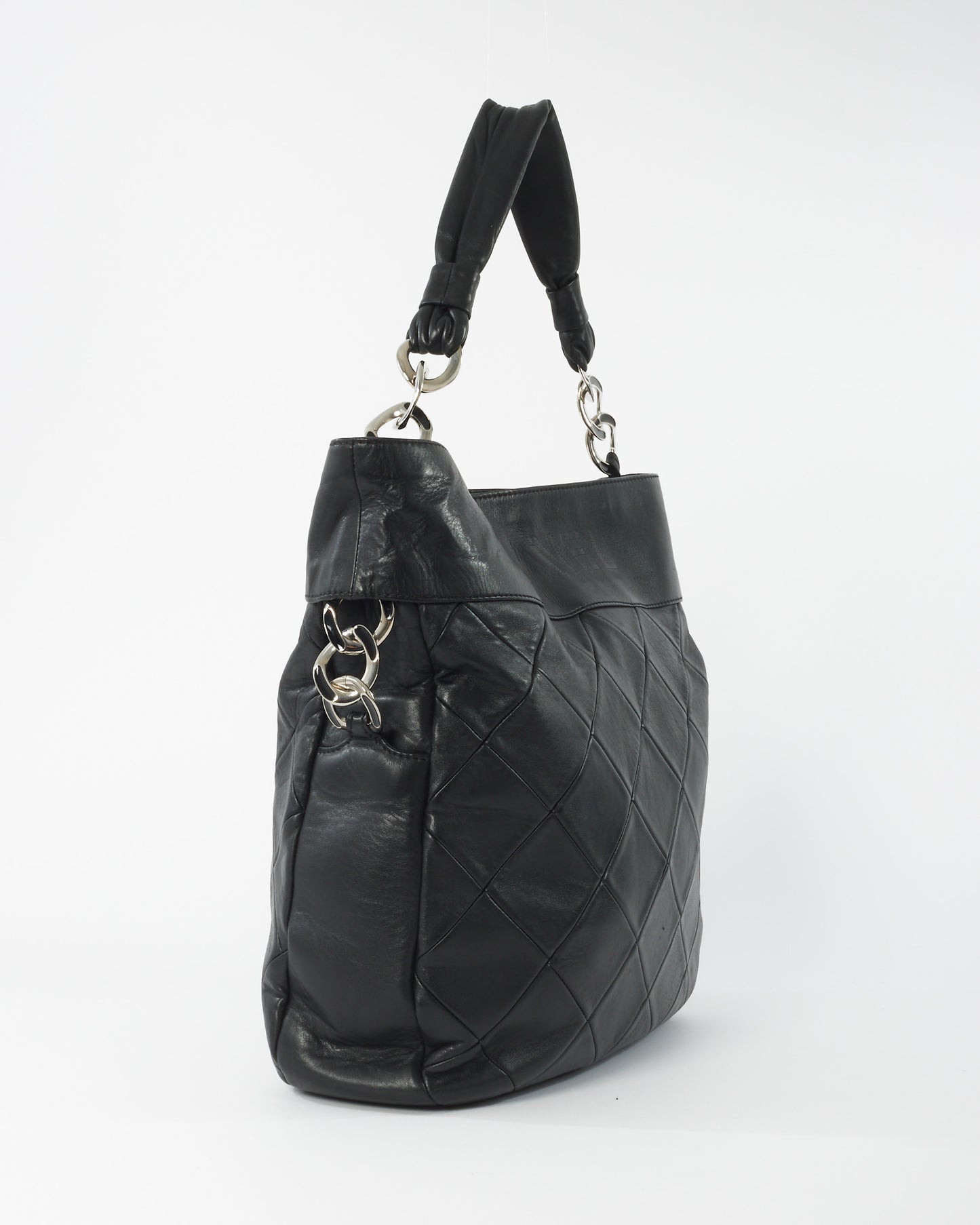 Chanel Black Quilted Leather LAX Embossed Logo Large Hobo Shopping Tote