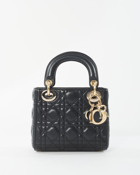 Dior Black Lambskin Leather Mini Lady Dior Bag GHW