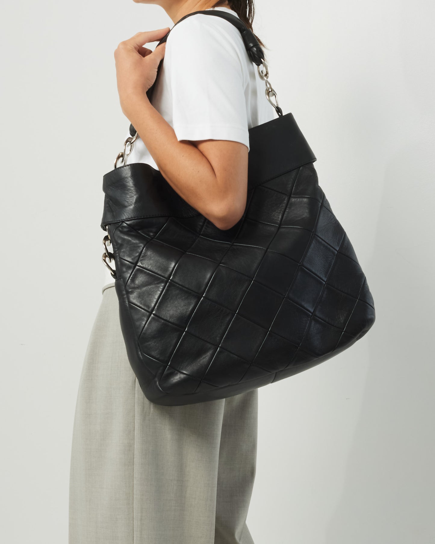 Chanel Black Quilted Leather LAX Embossed Logo Large Hobo Shopping Tote