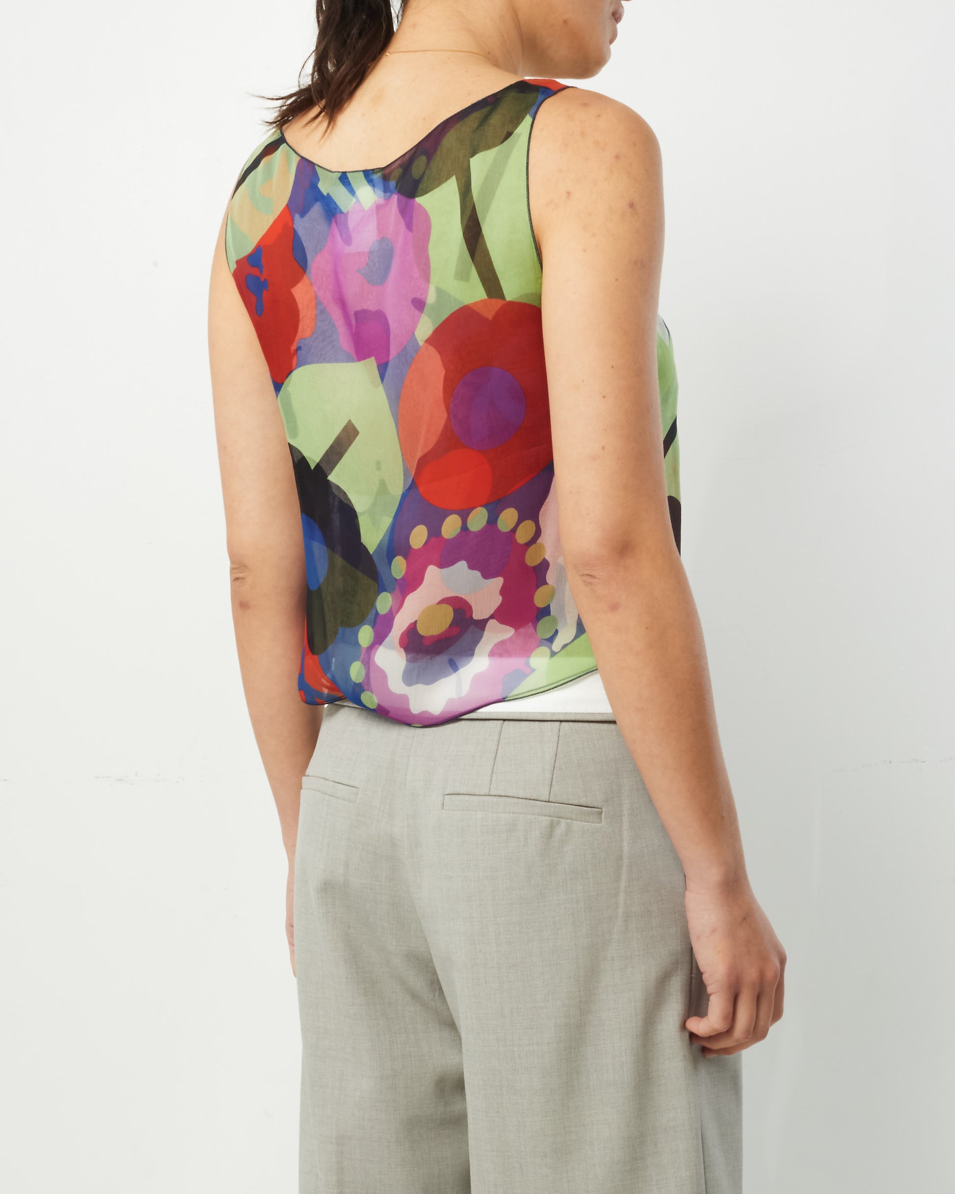 Buy Chanel Vintage Green Floral Silk Tank Top Blouse