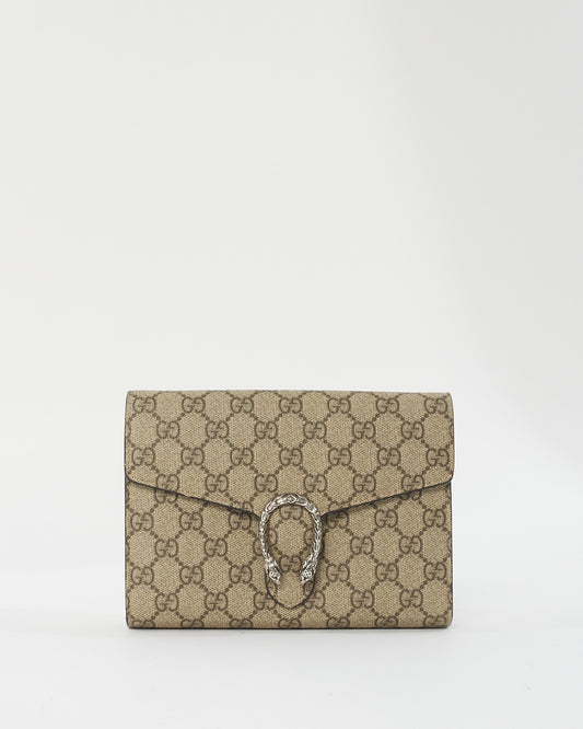 Gucci Beige and Brown GG Supreme Coated Canvas Small Dionysus Wallet on Chain