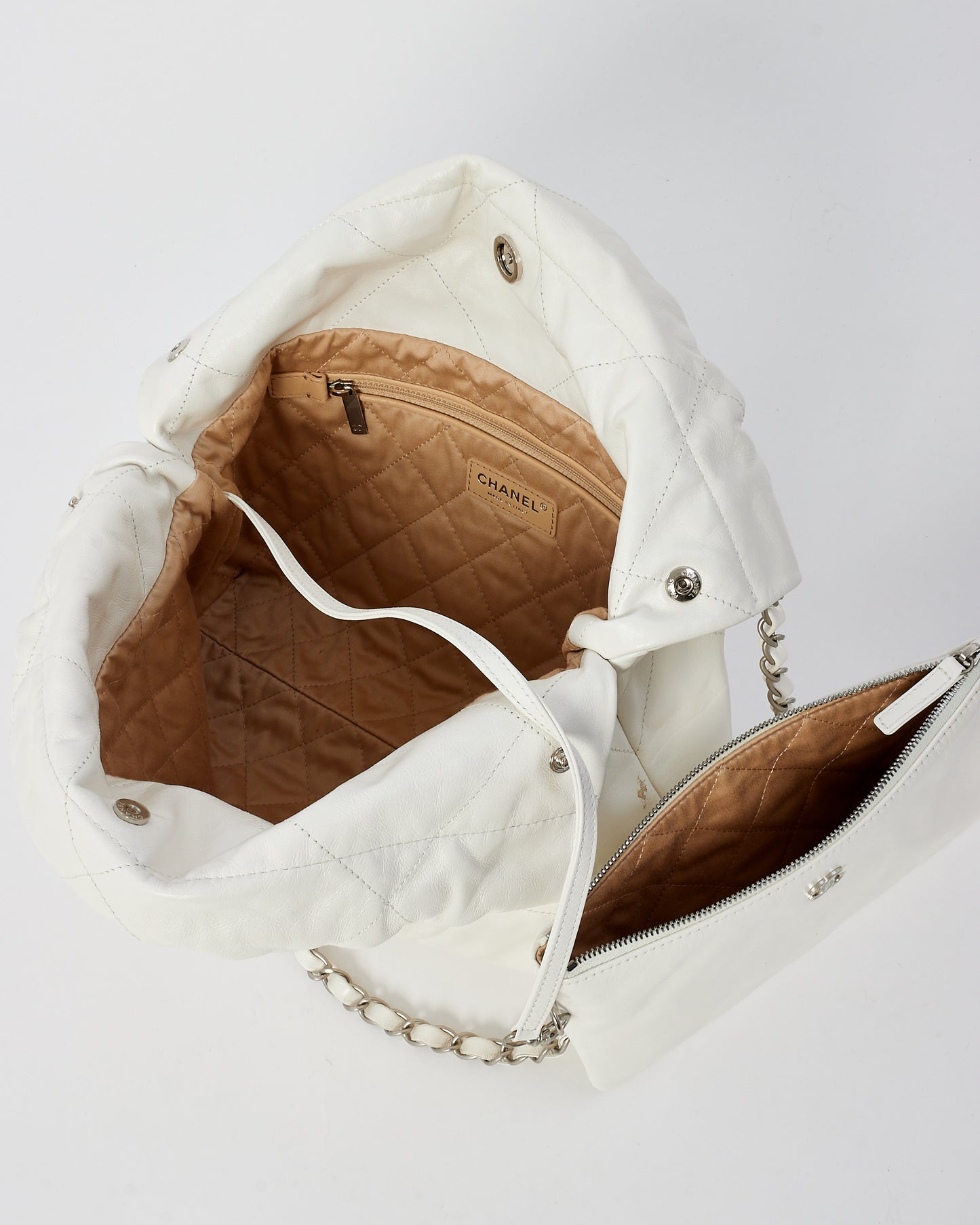 Chanel White Lambskin Leather Chanel 22 Shoulder Bag