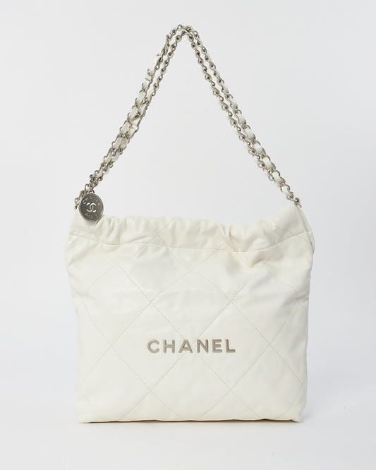 Chanel White Lambskin Leather Chanel 22 Shoulder Bag