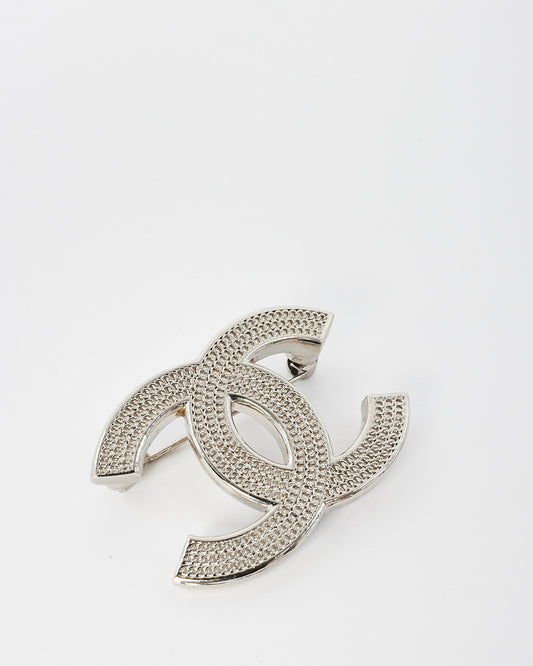 Chanel Silver CC Metal Chain Logo Brooch