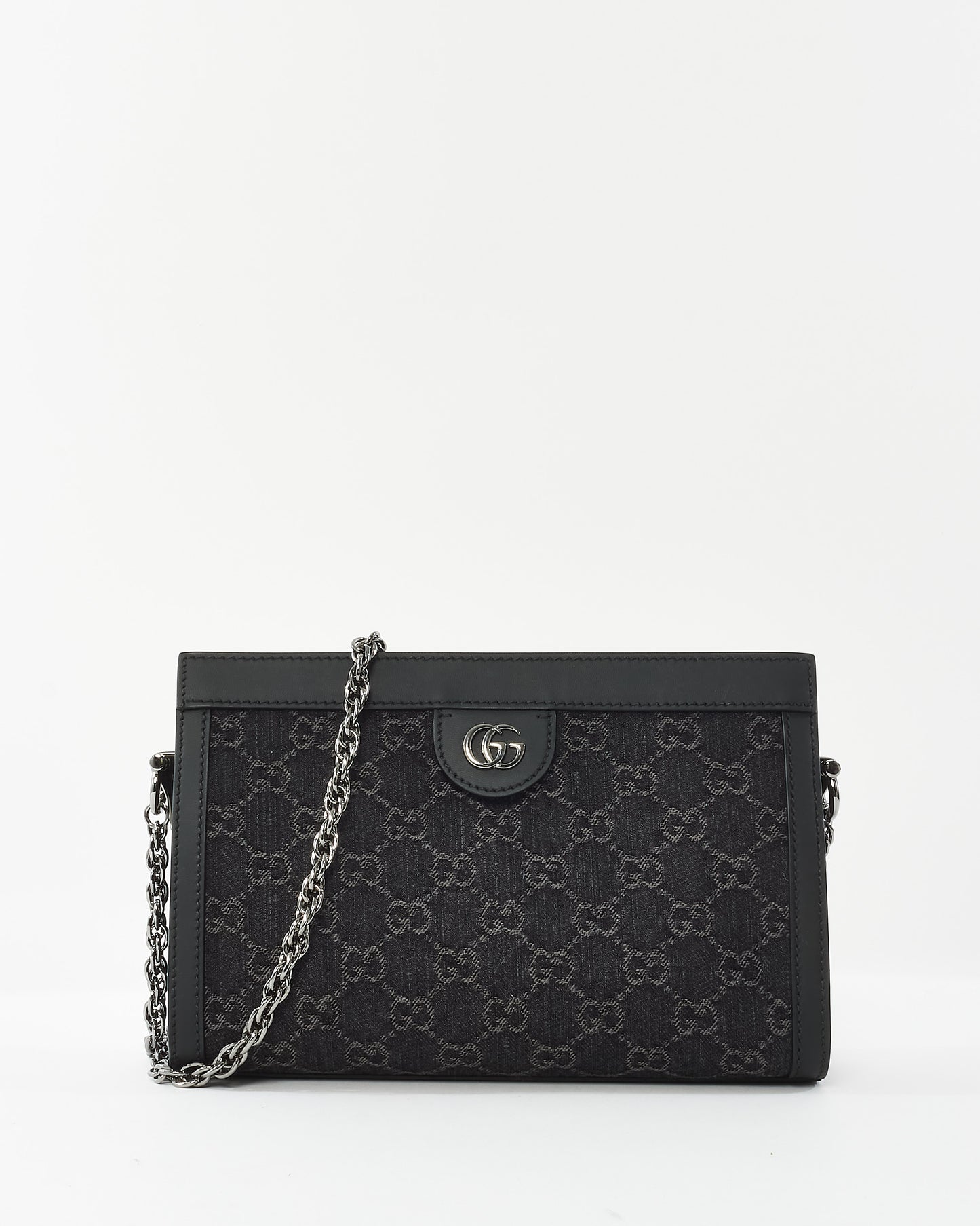 Gucci Black Monogram Canvas GG Ophidia Chain Shoulder Bag