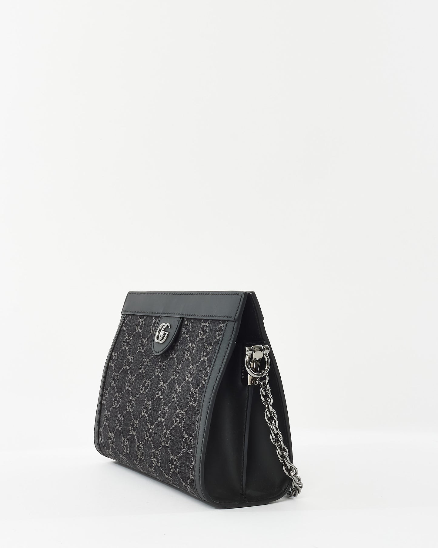 Gucci Black Monogram Canvas GG Ophidia Chain Shoulder Bag