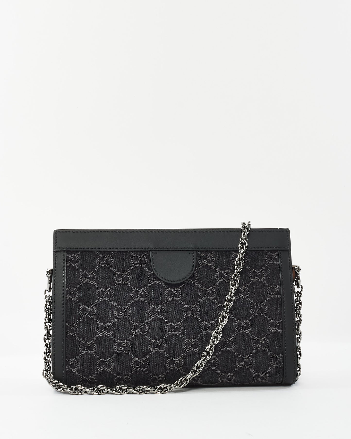 Gucci Black Monogram Canvas GG Ophidia Chain Shoulder Bag