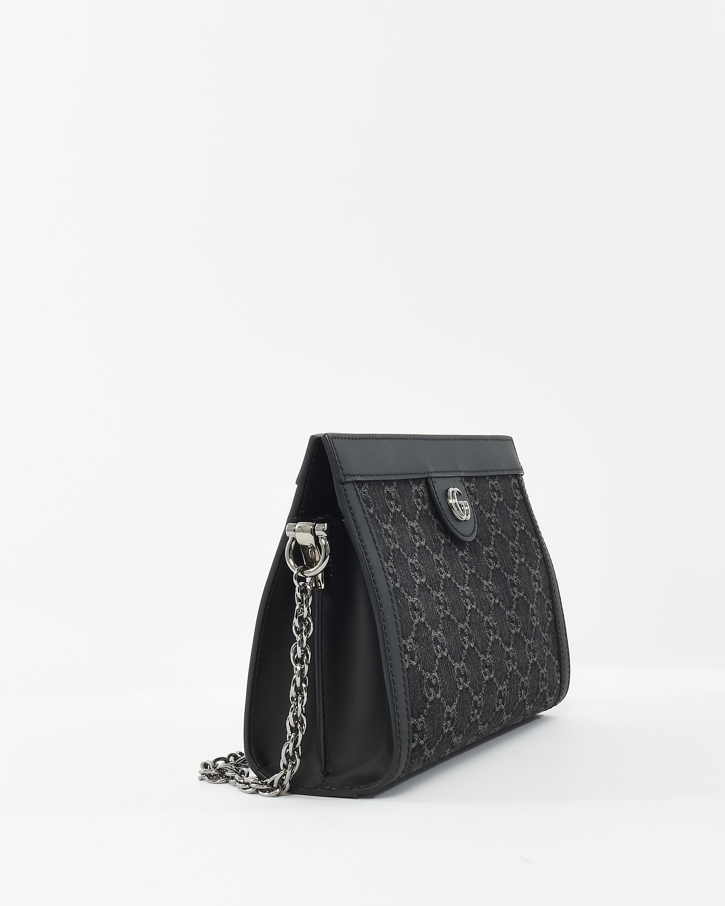 Gucci Black Monogram Canvas GG Ophidia Chain Shoulder Bag
