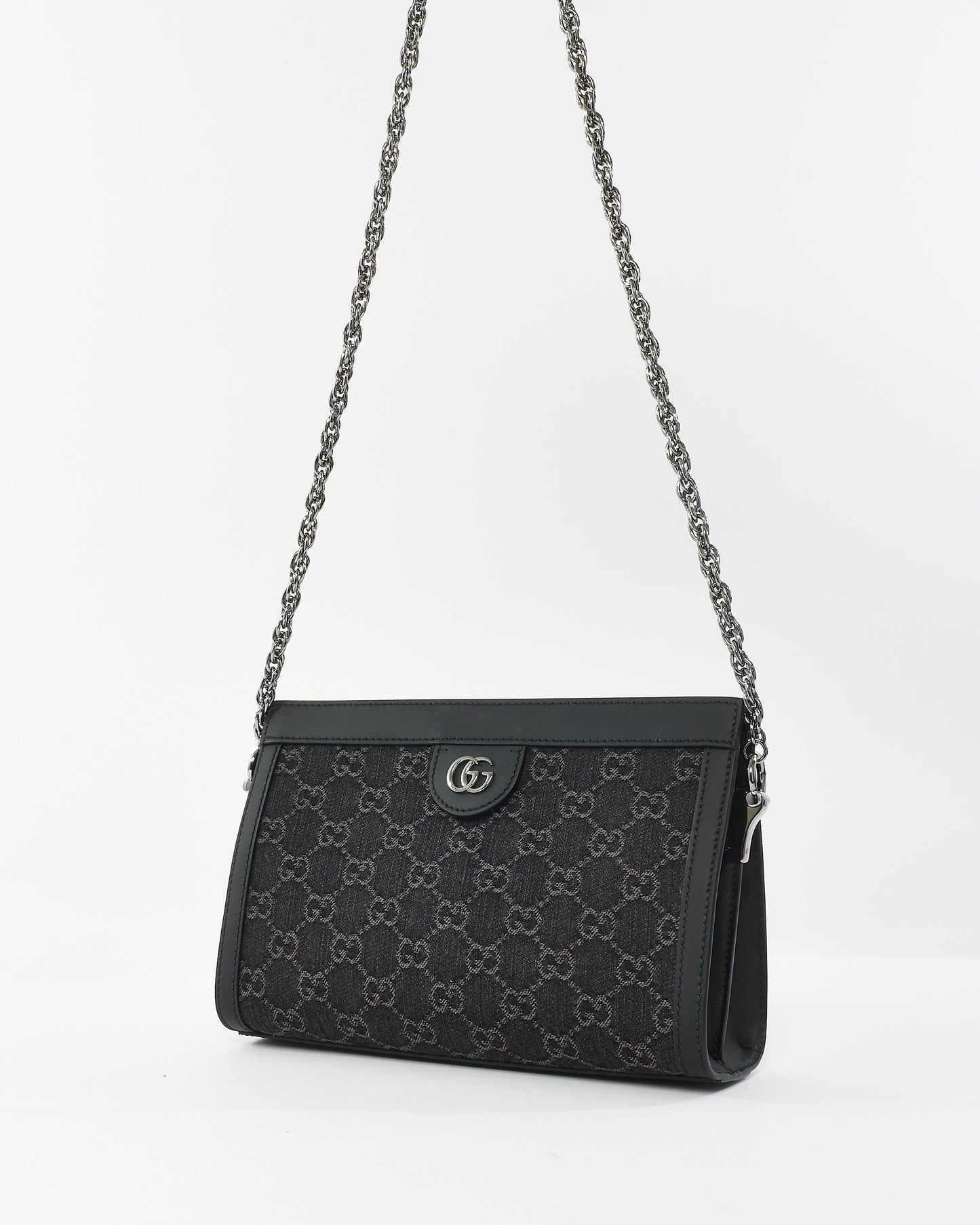 Gucci Black Monogram Canvas GG Ophidia Chain Shoulder Bag