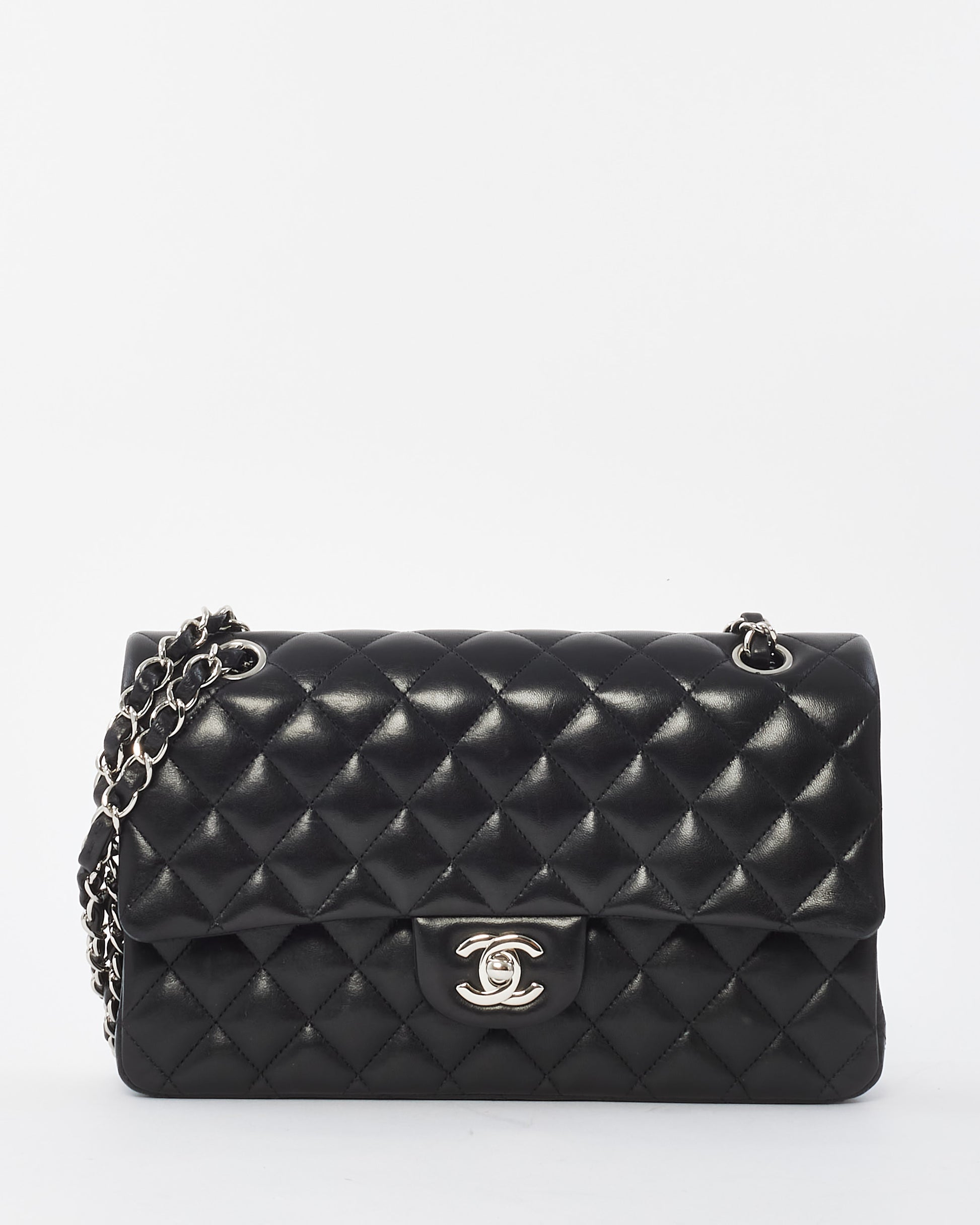 Buy Chanel Black Lambskin Leather Classic Flap Bag with SHW