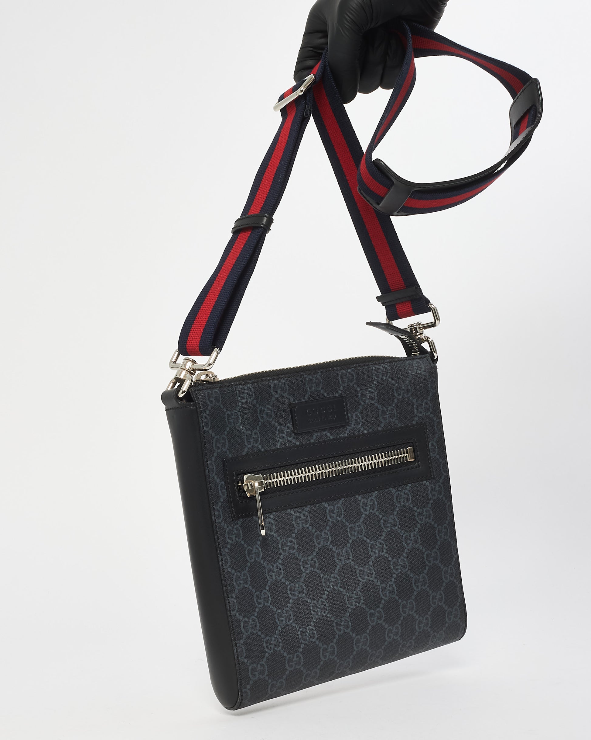 Buy Gucci Black GG Supreme Monogram Canvas Small Web Flat