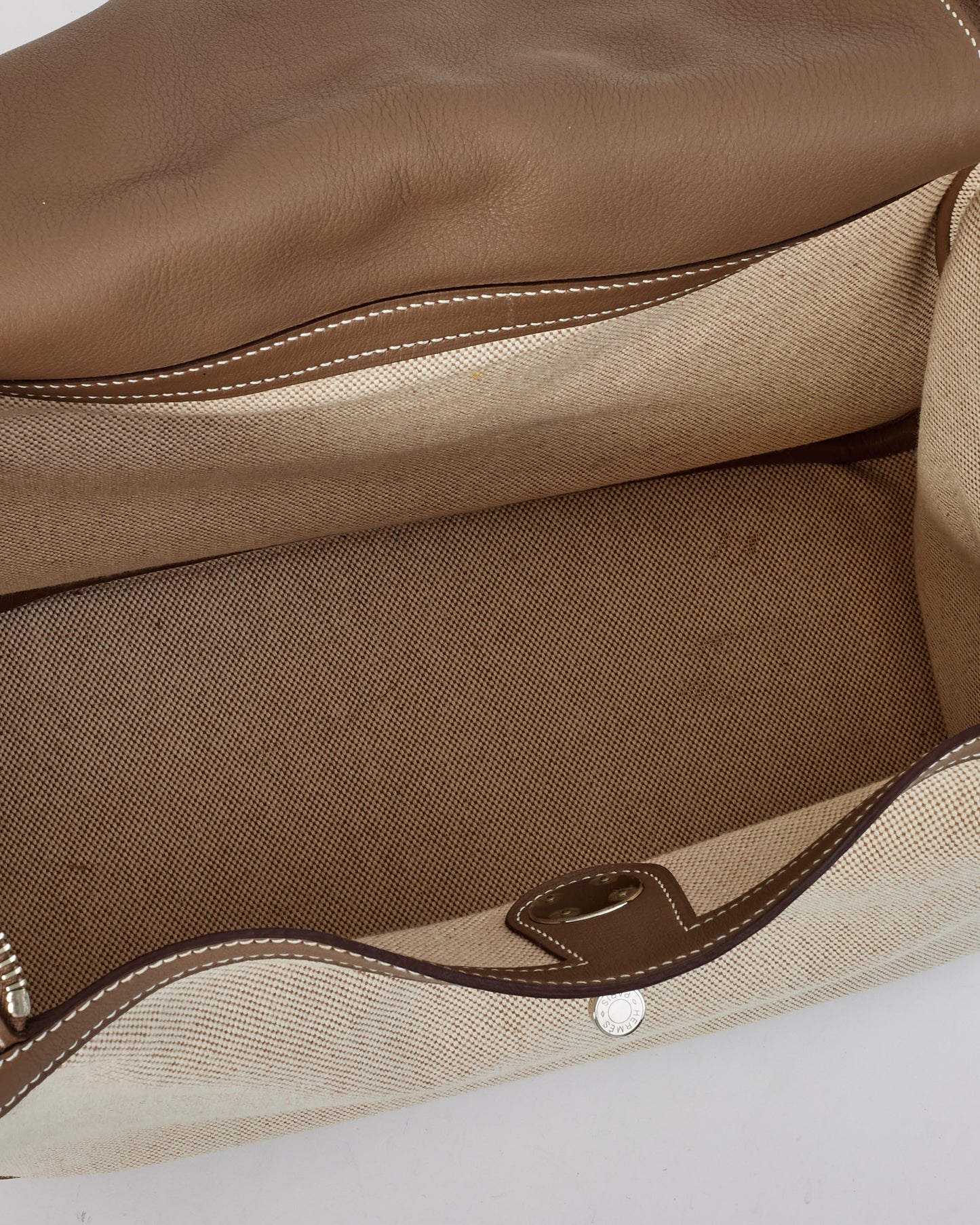 Hermès Beige Canvas & Etoupe Leather 34cm Lindy Shoulder Bag with SHW