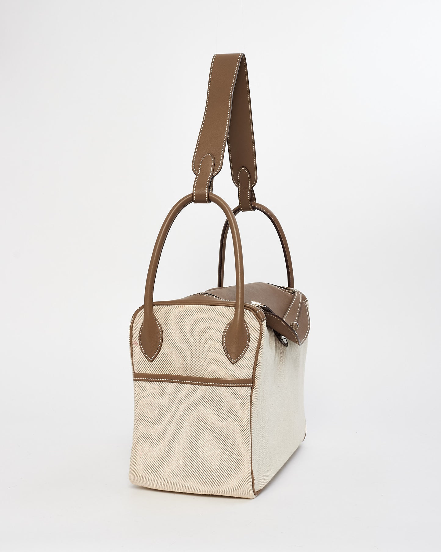 Hermès Beige Canvas & Etoupe Leather 34cm Lindy Shoulder Bag with SHW