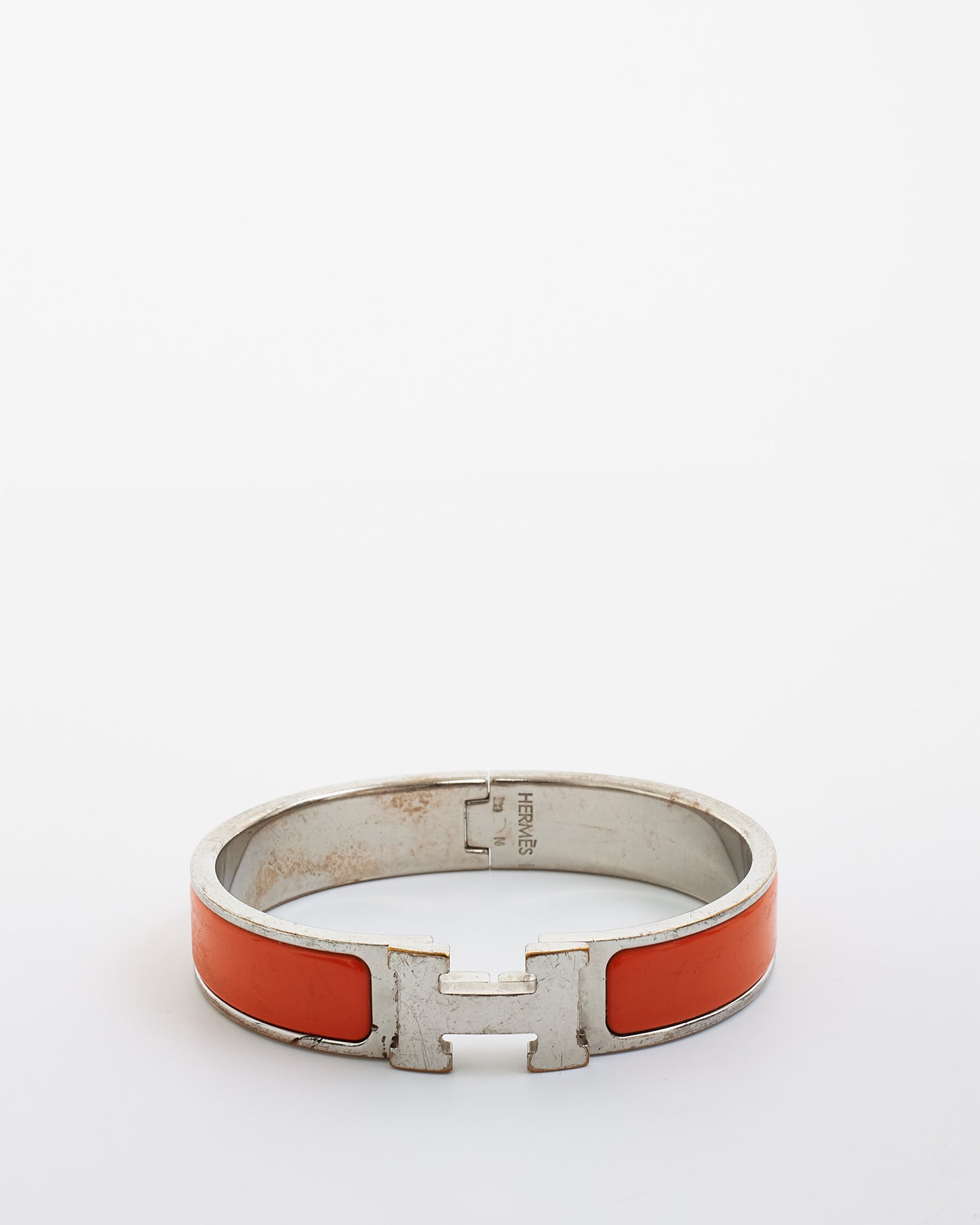 Hermès Orange & Silver Clic Bracelet - GM