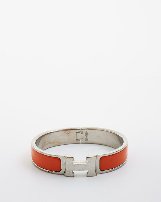 Hermès Orange & Silver Clic Bracelet - GM