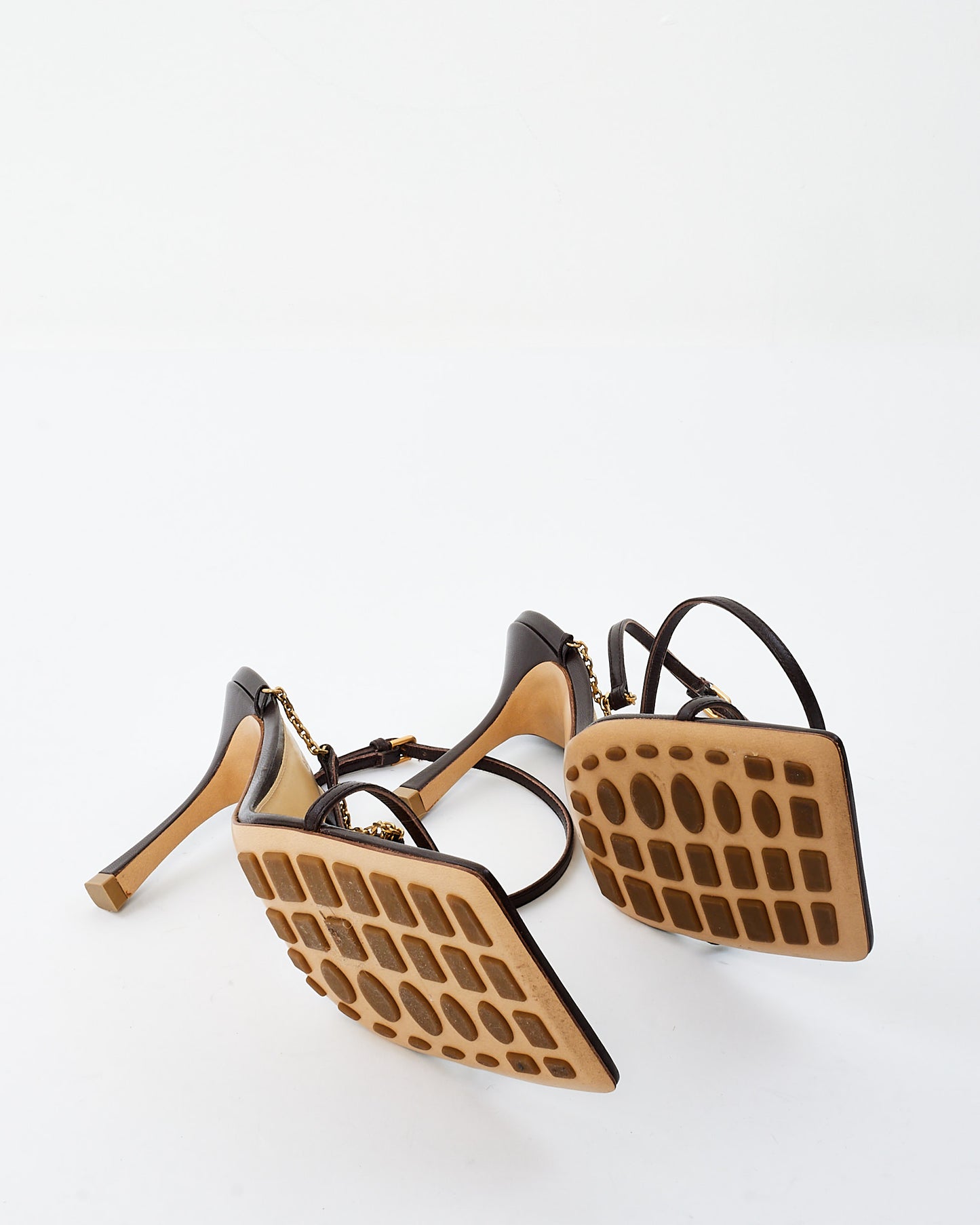 Bottega Veneta Brown Leather Chain Detail Ankle Strap Sandals - 40