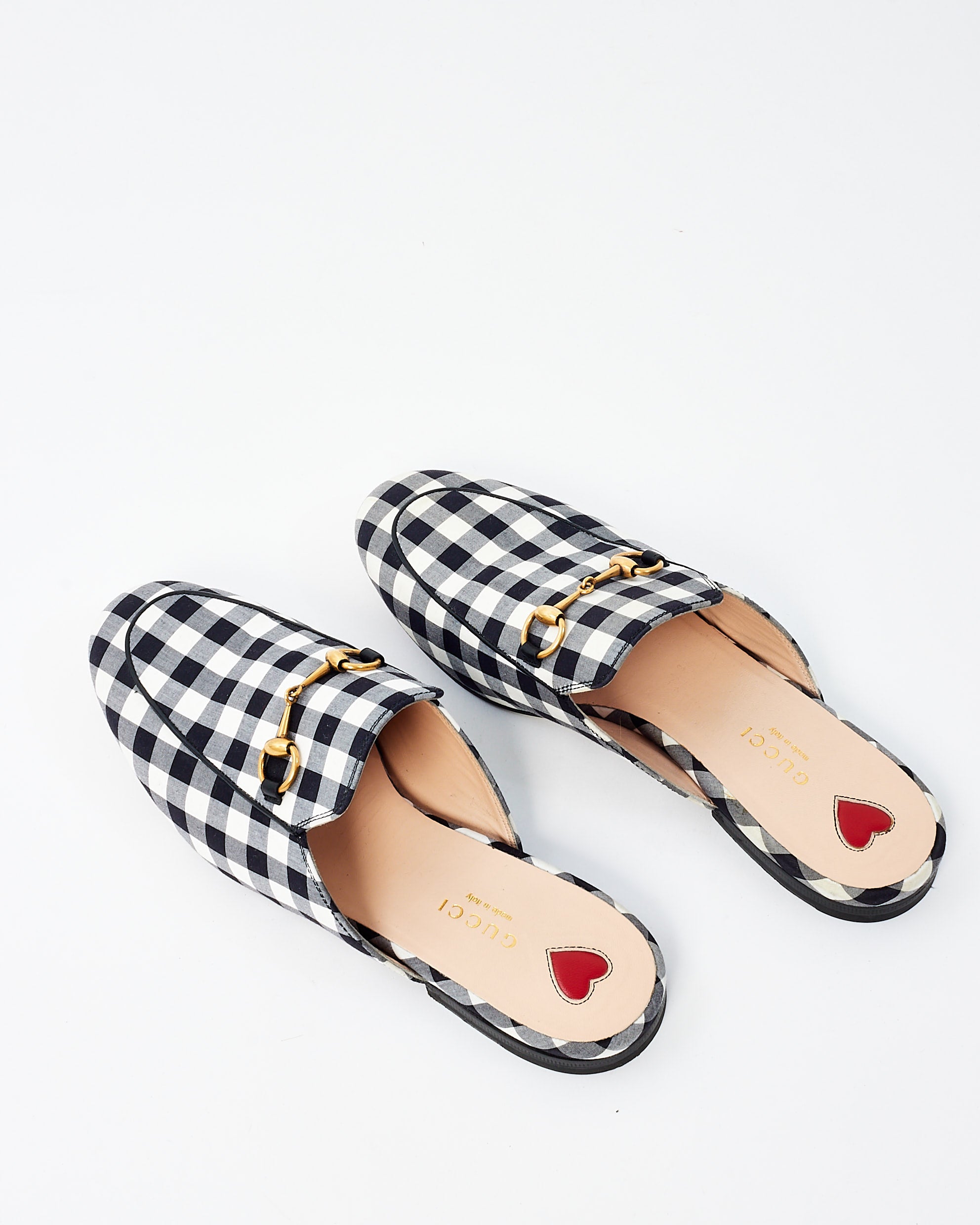 Gucci Black White Plaid Fabric Princetown Loafers 38