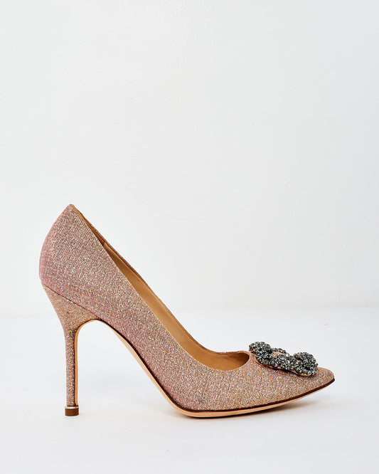 Buy Manolo Blahnik Pink Glitter Hangisi Pumps - Main Image