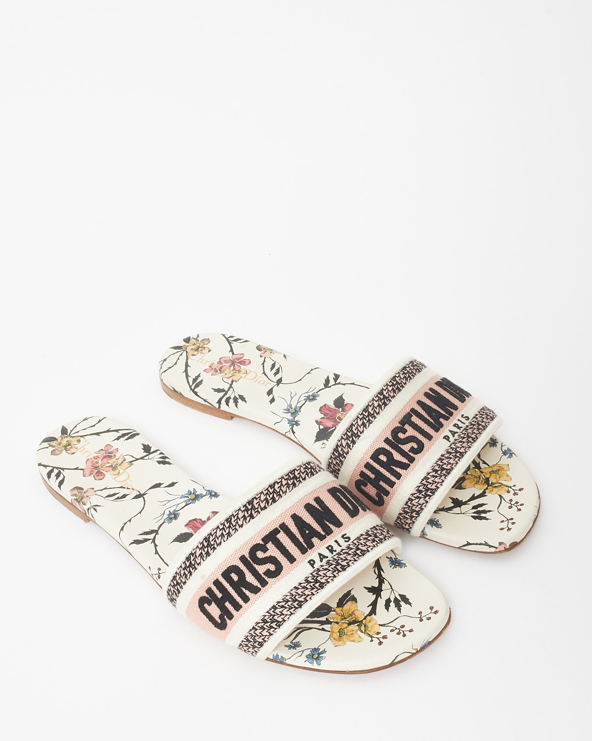 Buy Dior White & Pink Floral Logo Embroidered D Way Slide - 41