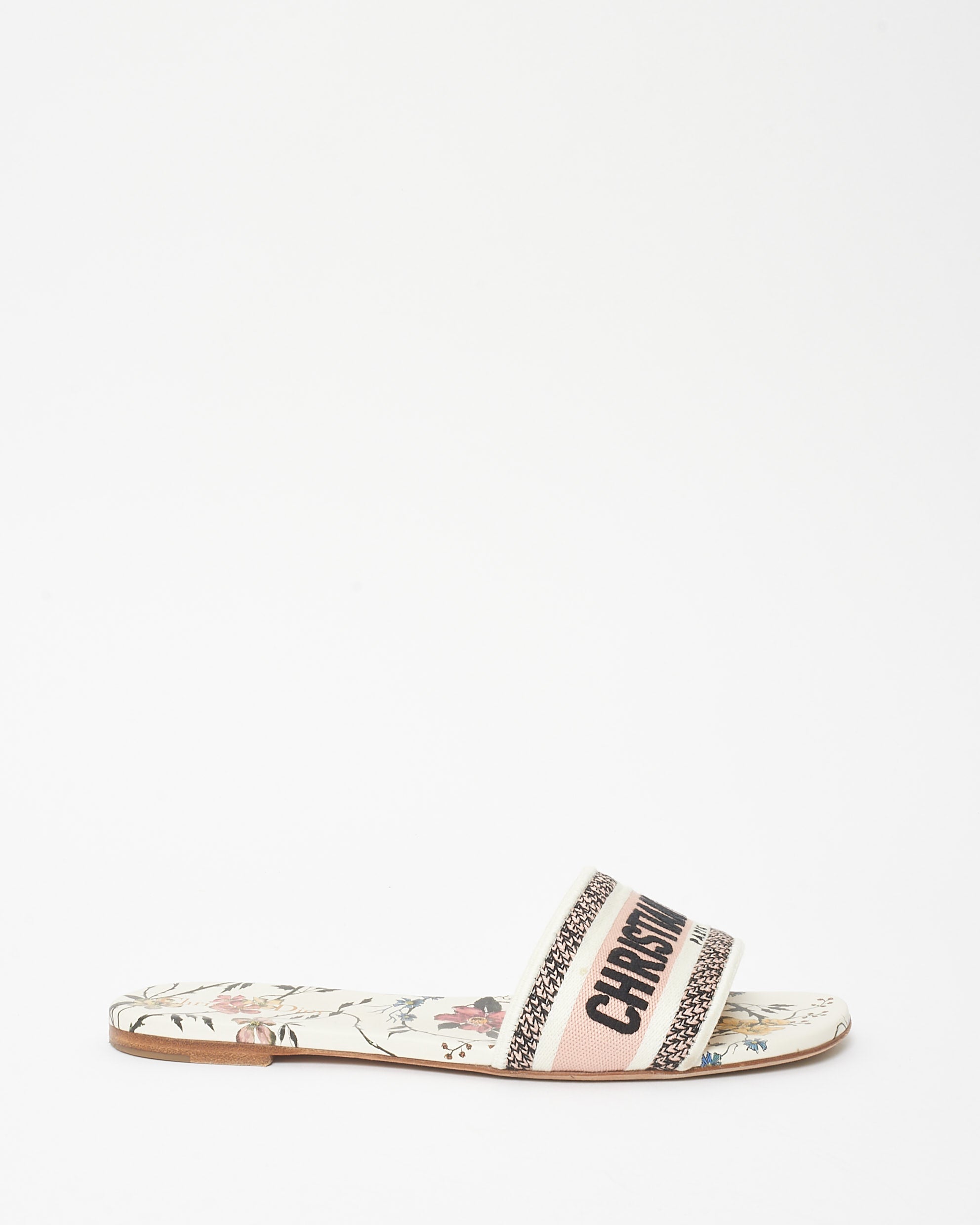 Buy Dior White & Pink Floral Logo Embroidered D Way Slide - 41