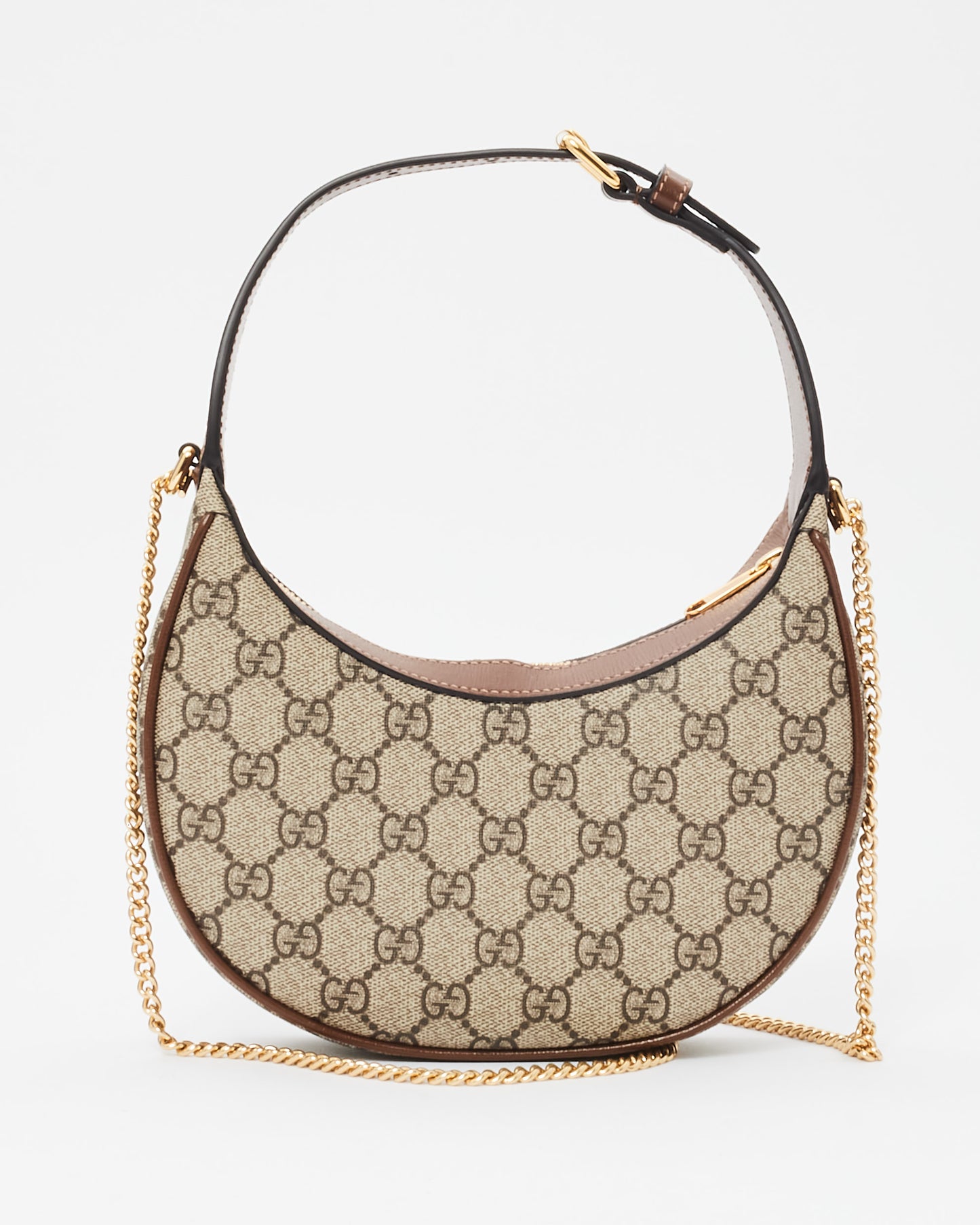 Gucci Monogram Canvas & Brown Leather GG Half-Moon Mini Bag