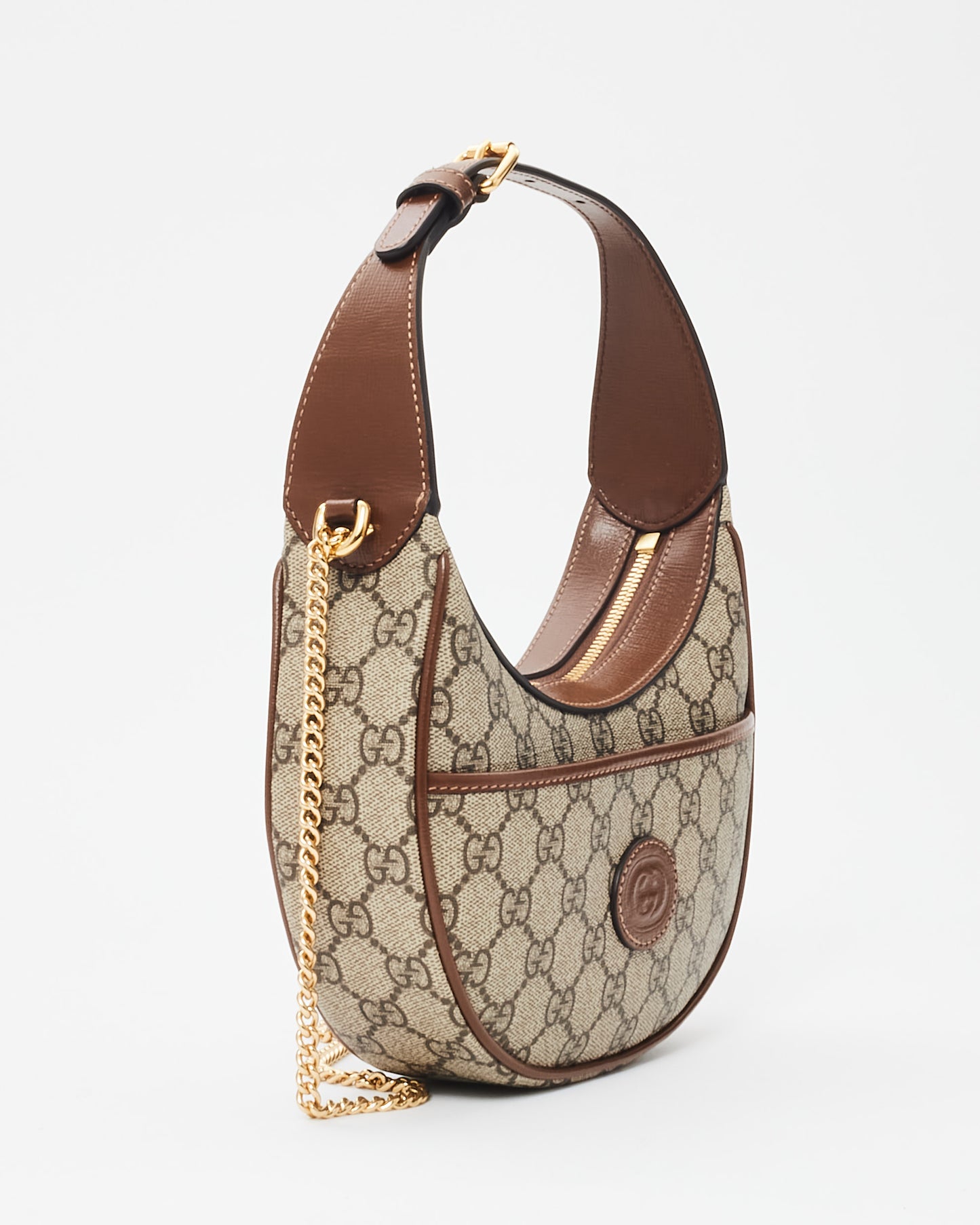 Gucci Monogram Canvas & Brown Leather GG Half-Moon Mini Bag
