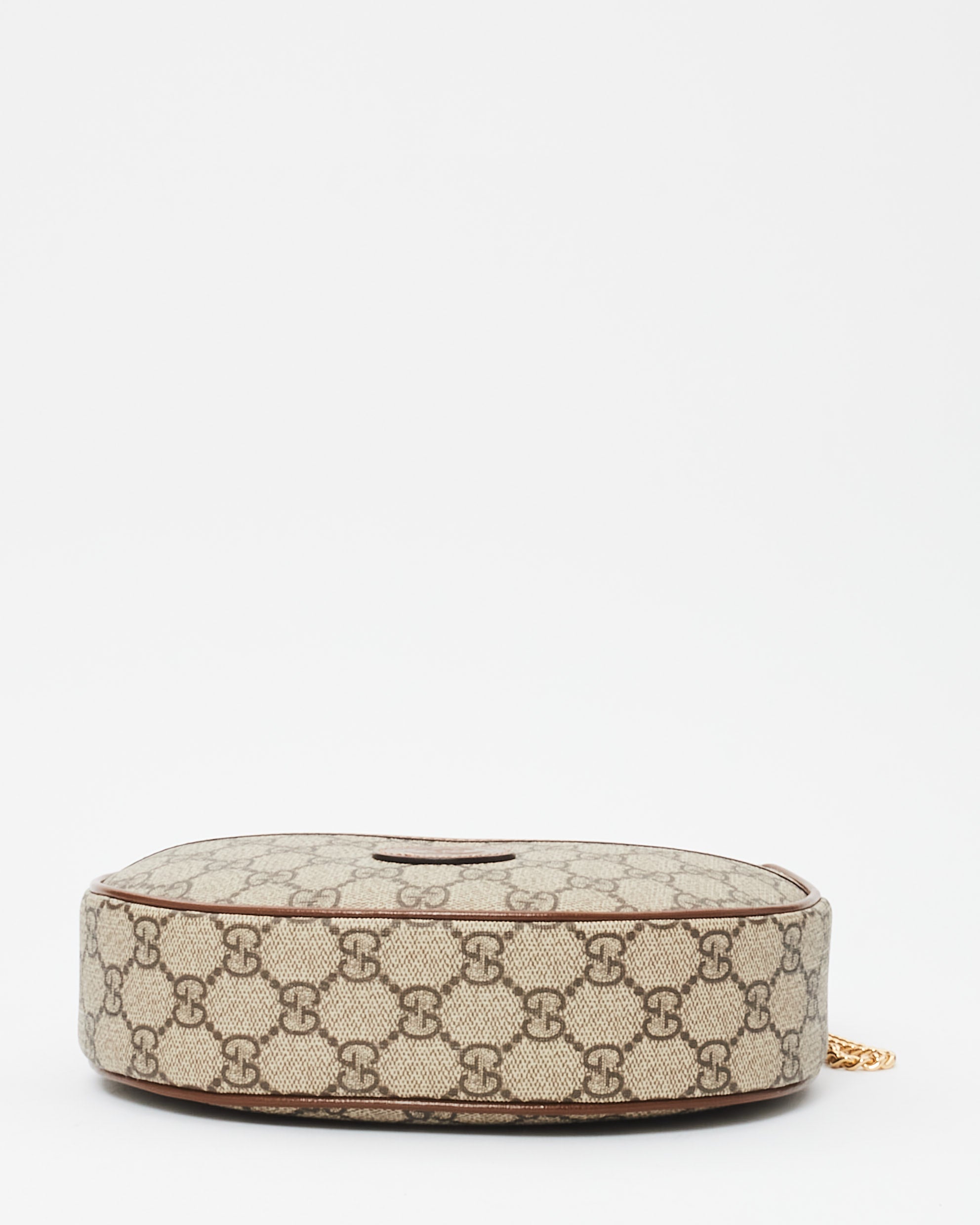 Buy Gucci Monogram Canvas & Brown Leather GG Half-Moon Mini Bag