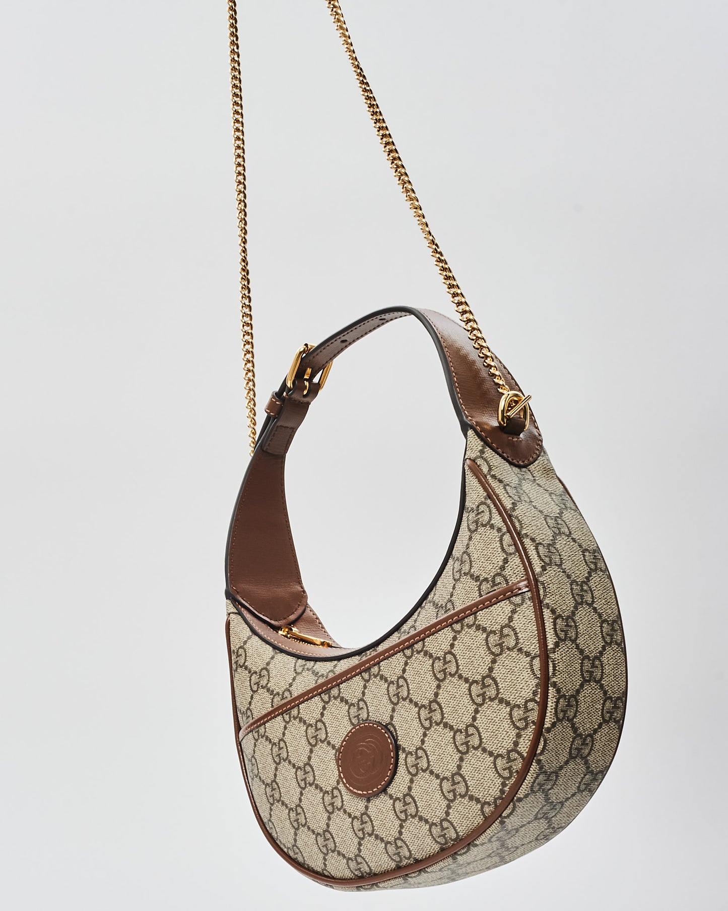 Gucci Monogram Canvas & Brown Leather GG Half-Moon Mini Bag