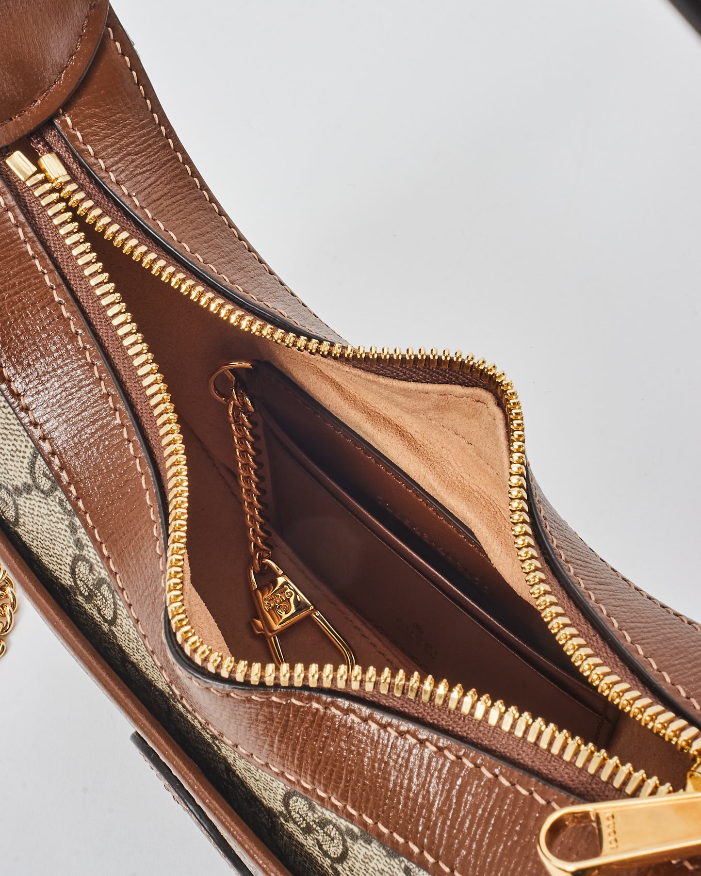 Gucci Monogram Canvas & Brown Leather GG Half-Moon Mini Bag