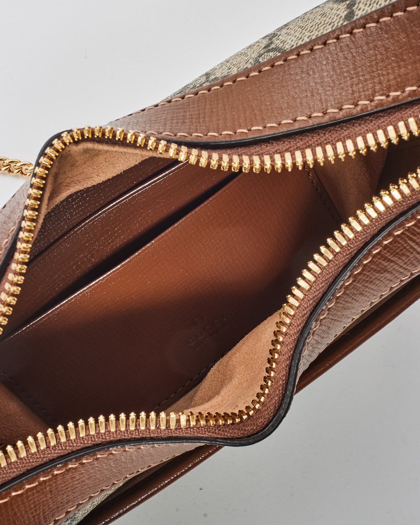 Gucci Monogram Canvas & Brown Leather GG Half-Moon Mini Bag