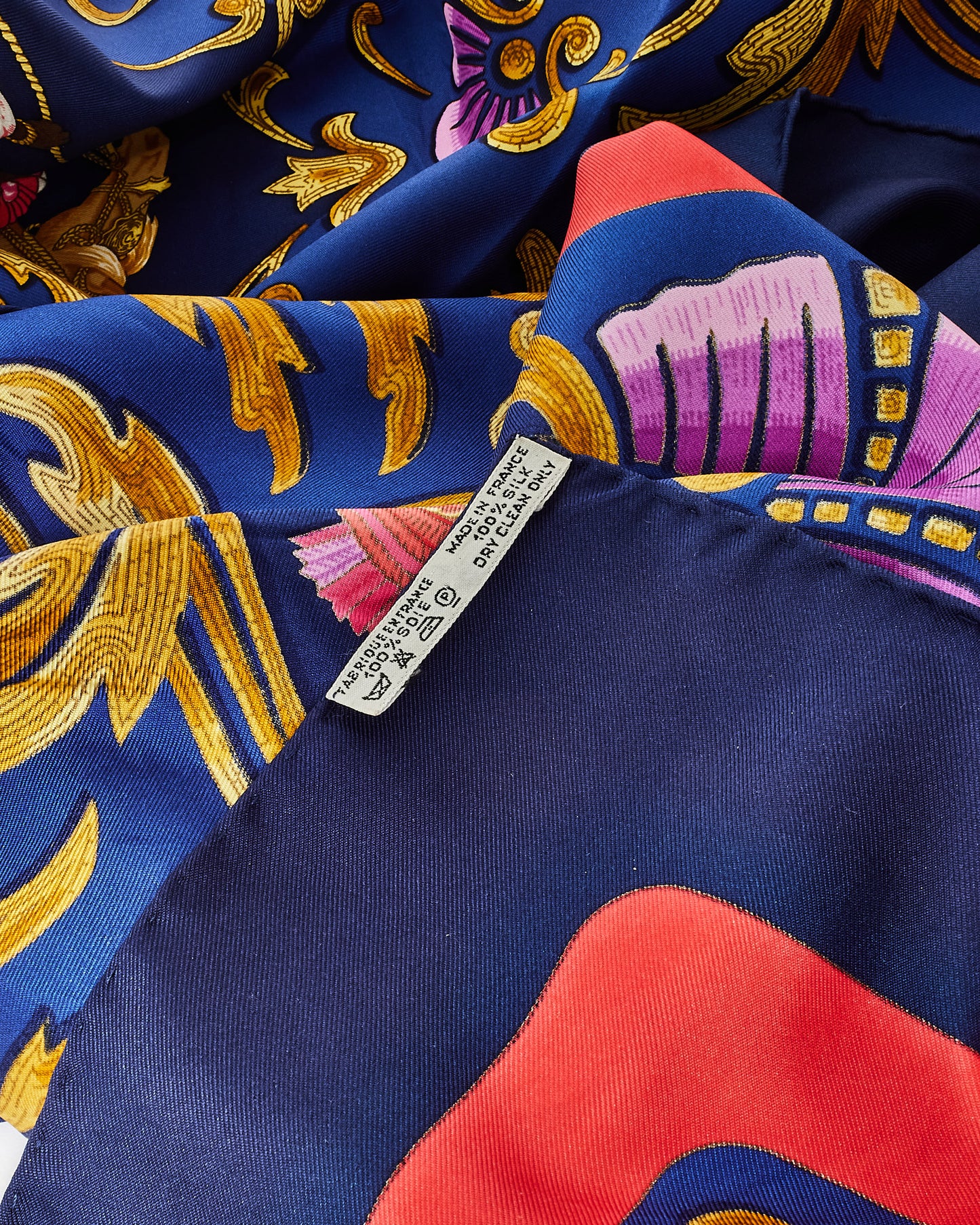Hermès Navy Blue & Red "Cheval Turc" Silk Scarf