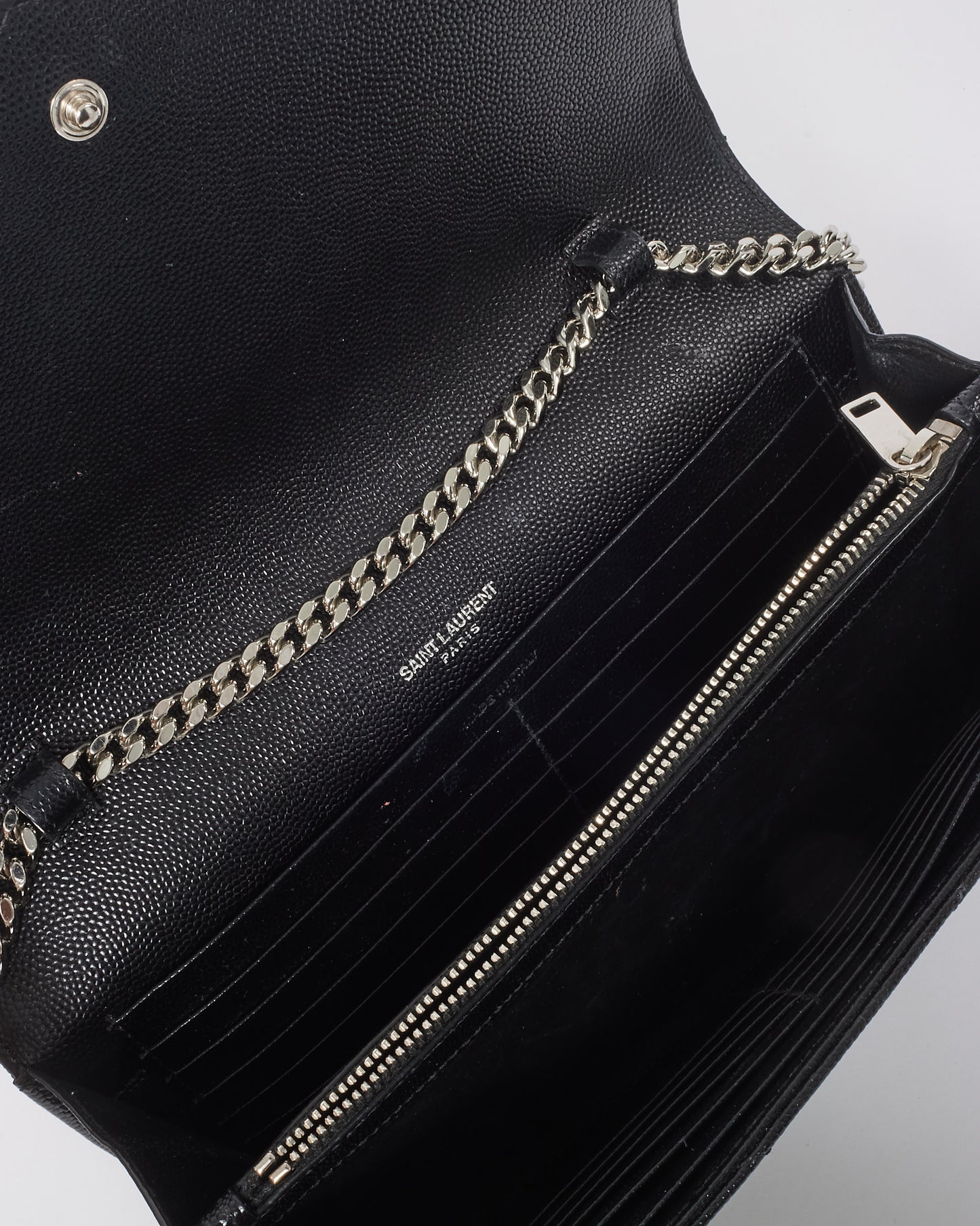 Saint Laurent Black Grain de Poudre Leather Classic Cassandre Chain Wallet Crossbody