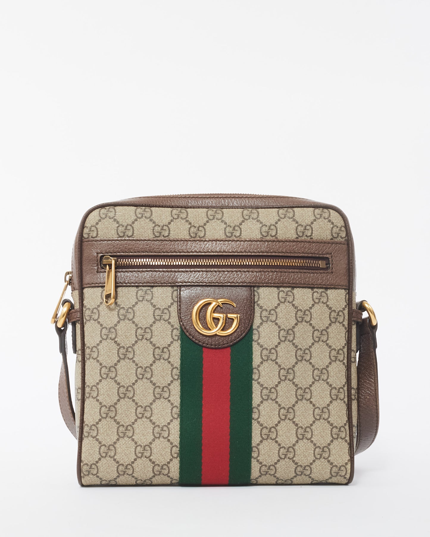 Gucci Brown GG Monogram Coated Canvas Small Web Ophidia Crossbody Bag