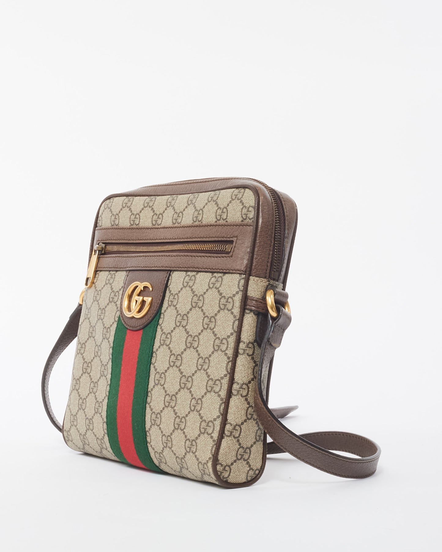 Gucci Brown GG Monogram Coated Canvas Small Web Ophidia Crossbody Bag