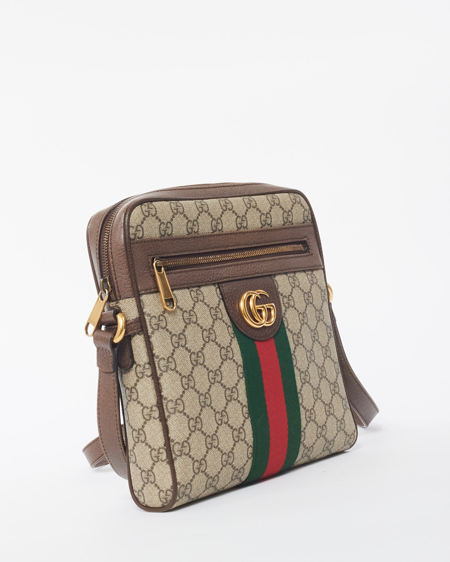 Gucci Brown GG Monogram Coated Canvas Small Web Ophidia Crossbody Bag