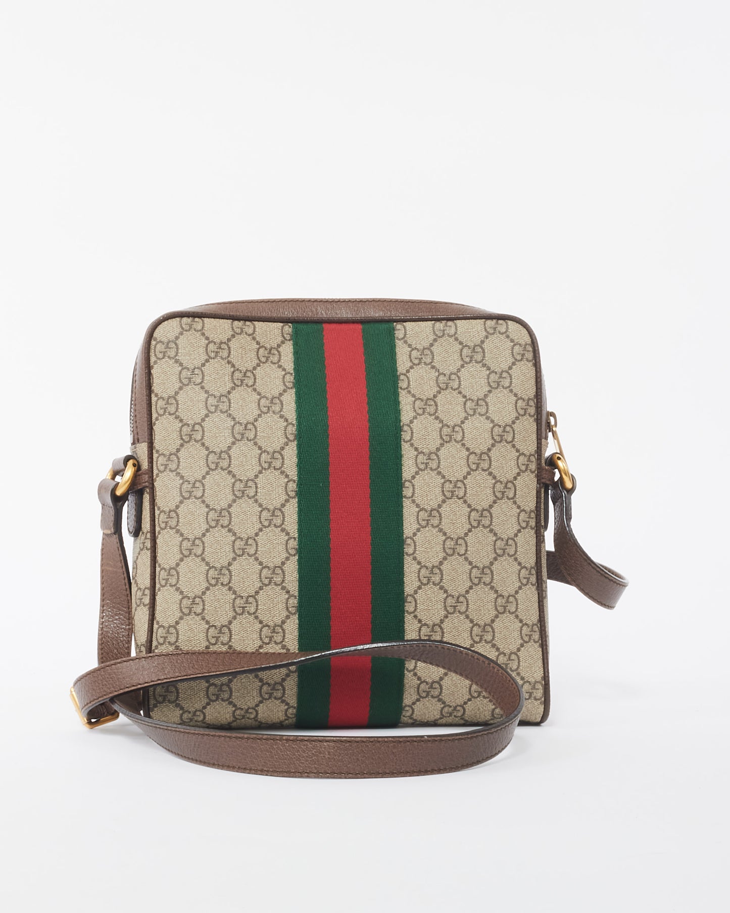 Gucci Brown GG Monogram Coated Canvas Small Web Ophidia Crossbody Bag
