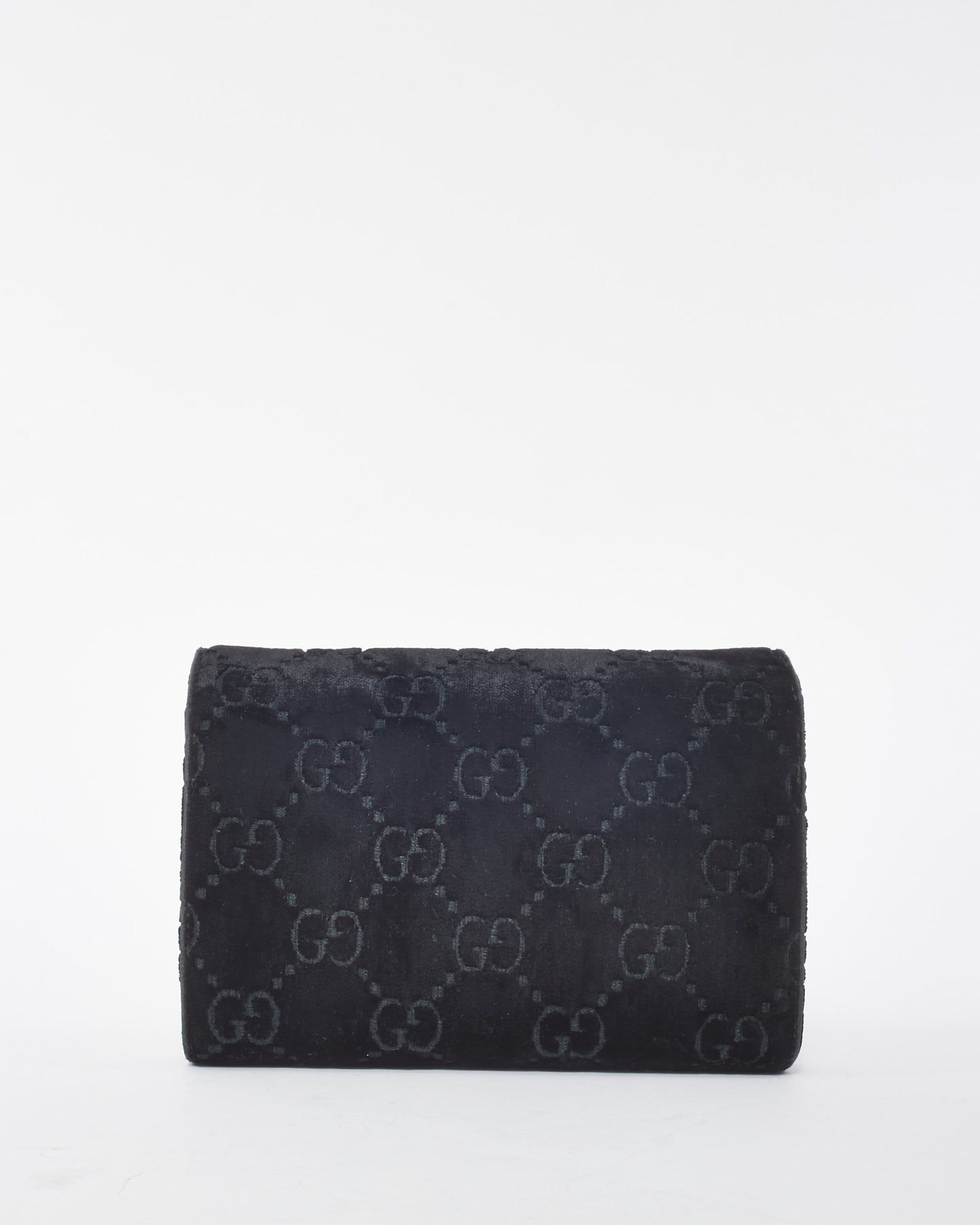 Gucci Black Velvet Monogram GG Crystal Dionysus Wallet On Chain