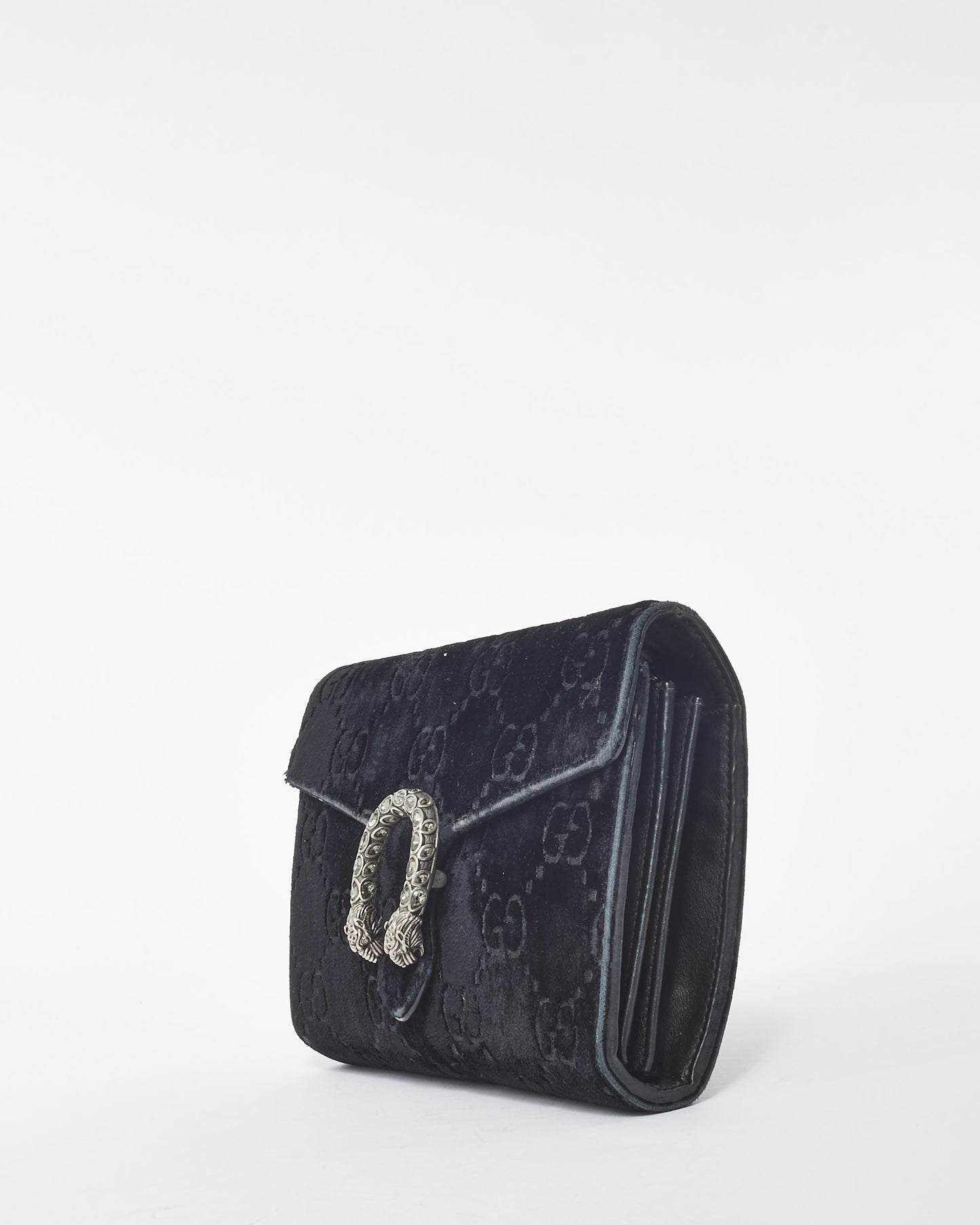Gucci Black Velvet Monogram GG Crystal Dionysus Wallet On Chain