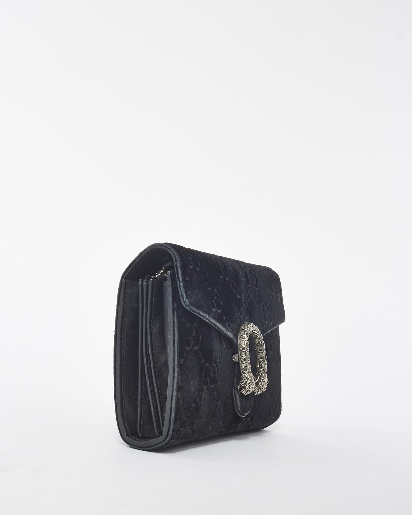 Gucci Black Velvet Monogram GG Crystal Dionysus Wallet On Chain