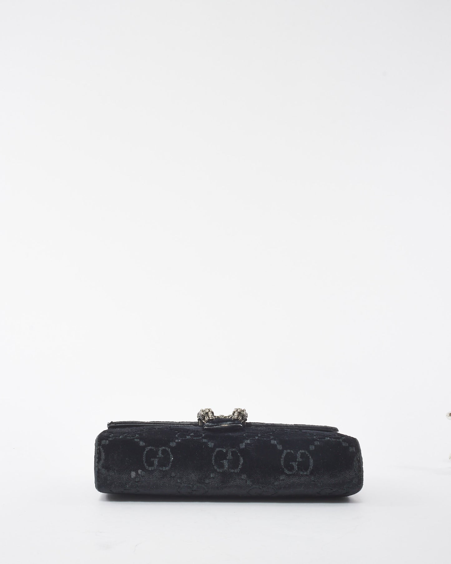 Gucci Black Velvet Monogram GG Crystal Dionysus Wallet On Chain