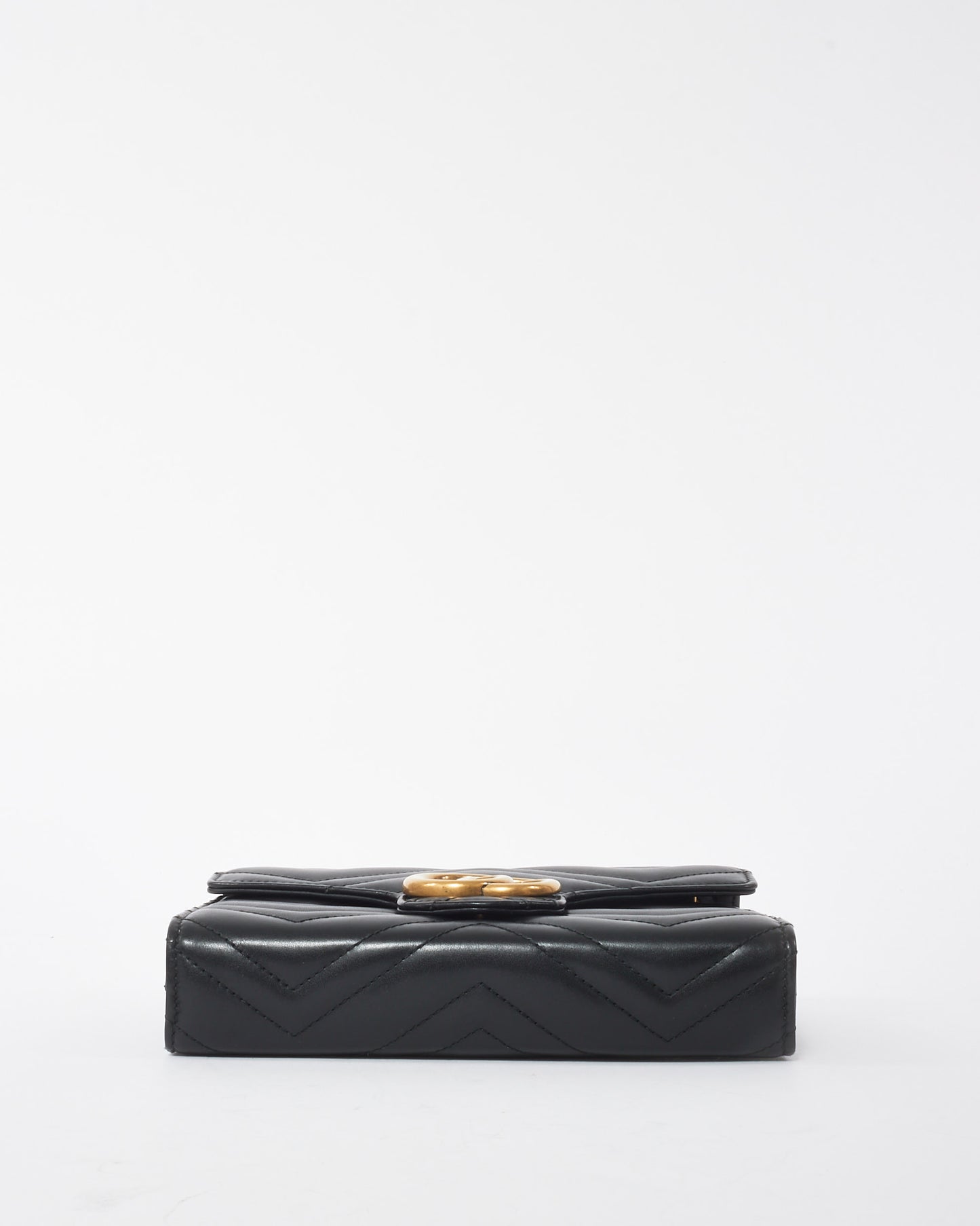 Gucci Black Matelassé Chevron Leather GG Marmont Wallet on Chain